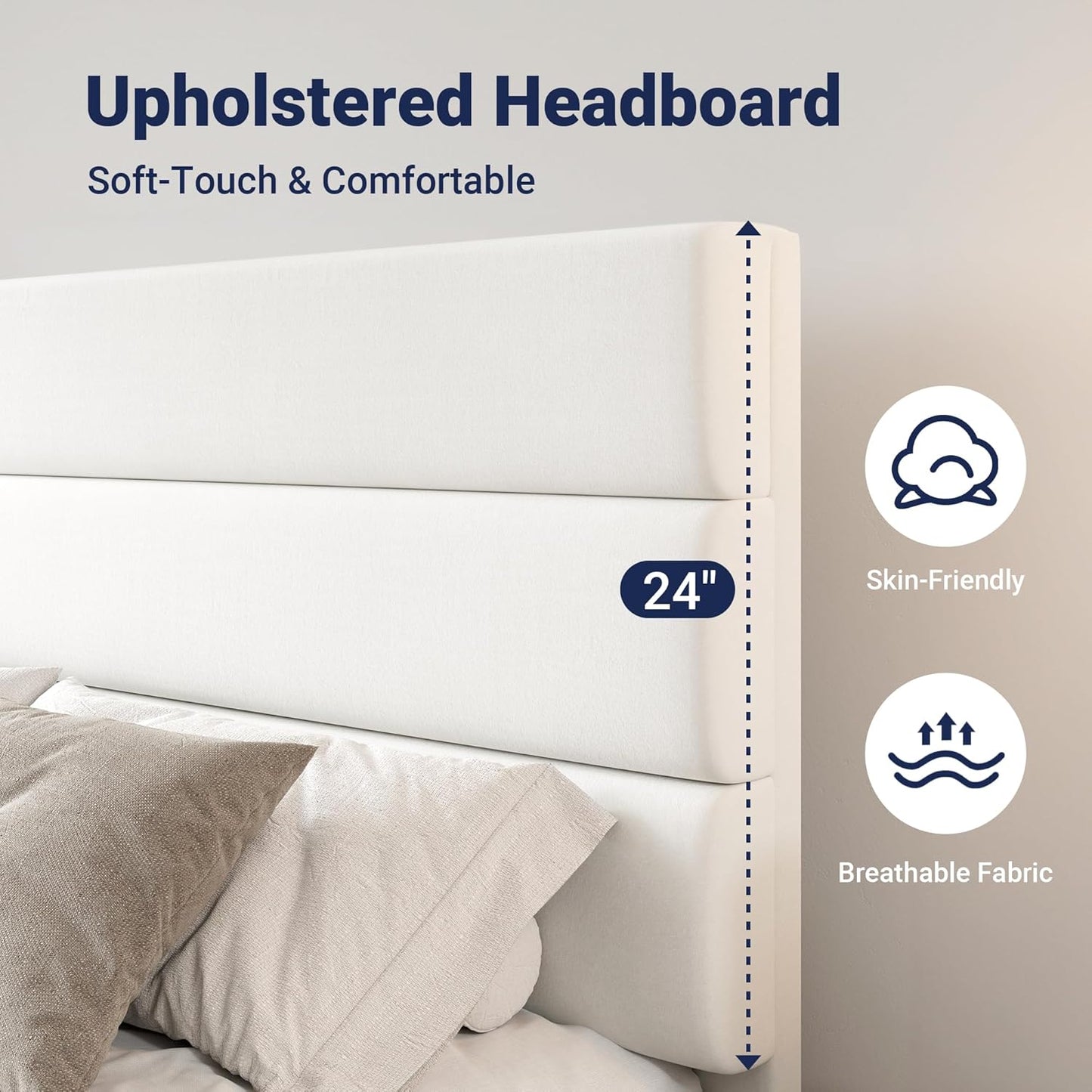 Allewie Modern King Size Platform Bed Frame with 4 Storage Drawers and Velvet Upholstered Headboard, Wooden Slats Support, Upholstered Mattress Foundation/No Box Spring Needed/Easy Assembly, White