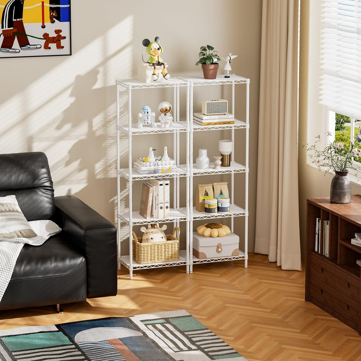 SINGAYE 5 Shelves Storage Shelf Wire Closet Bathroom Organizers Metal Pantry Kitchen Small Garage Shelving Unit Laundry Room Organization Home Corner Rack Estantes para Cocina White 10" Dx16 Wx55”H