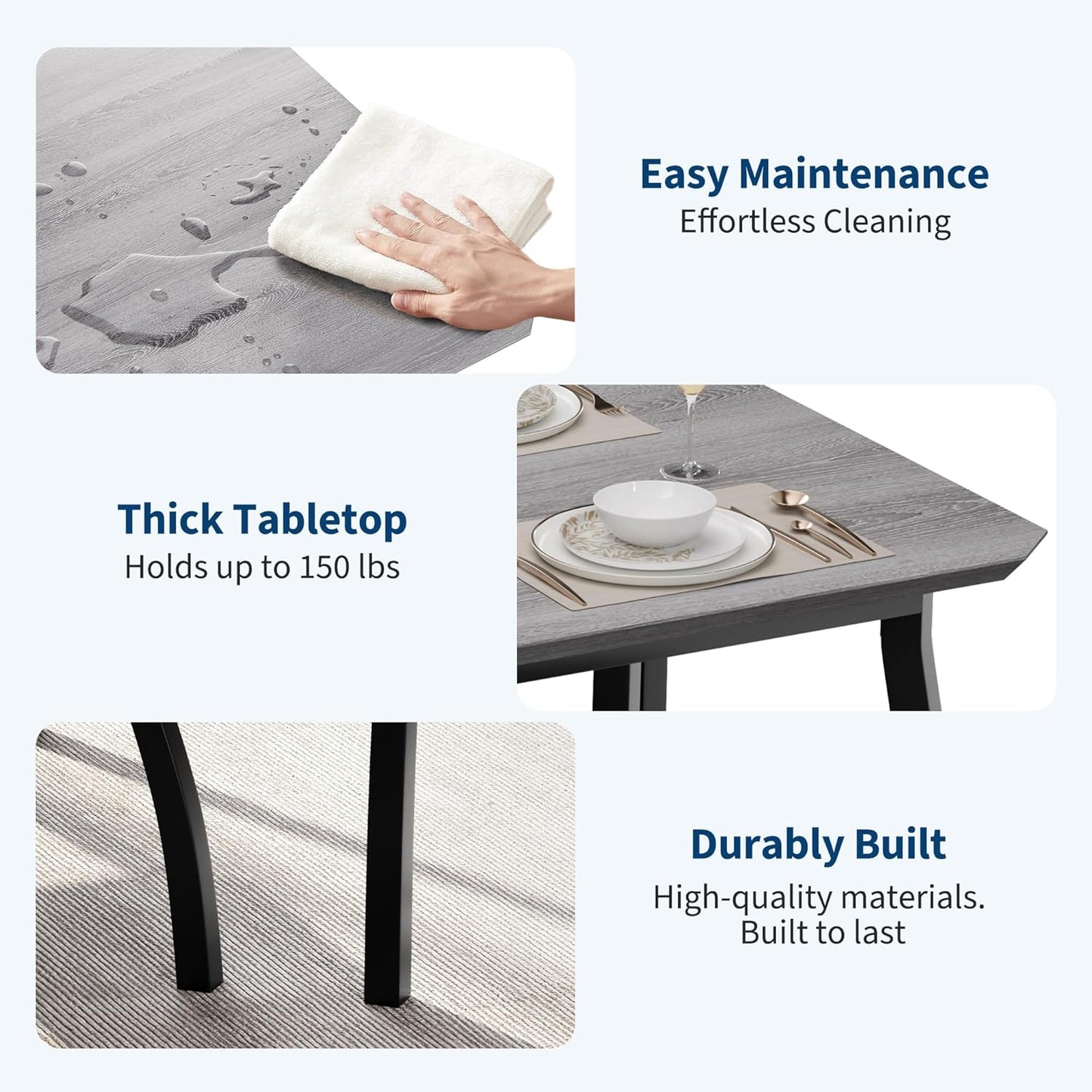 GAOMON Dining Table Set for 4, Metal Frame Kitchen, 3 Piece Dining Room Table Furniture for Apartment, Studio, Home, Easy Assembly, Grey