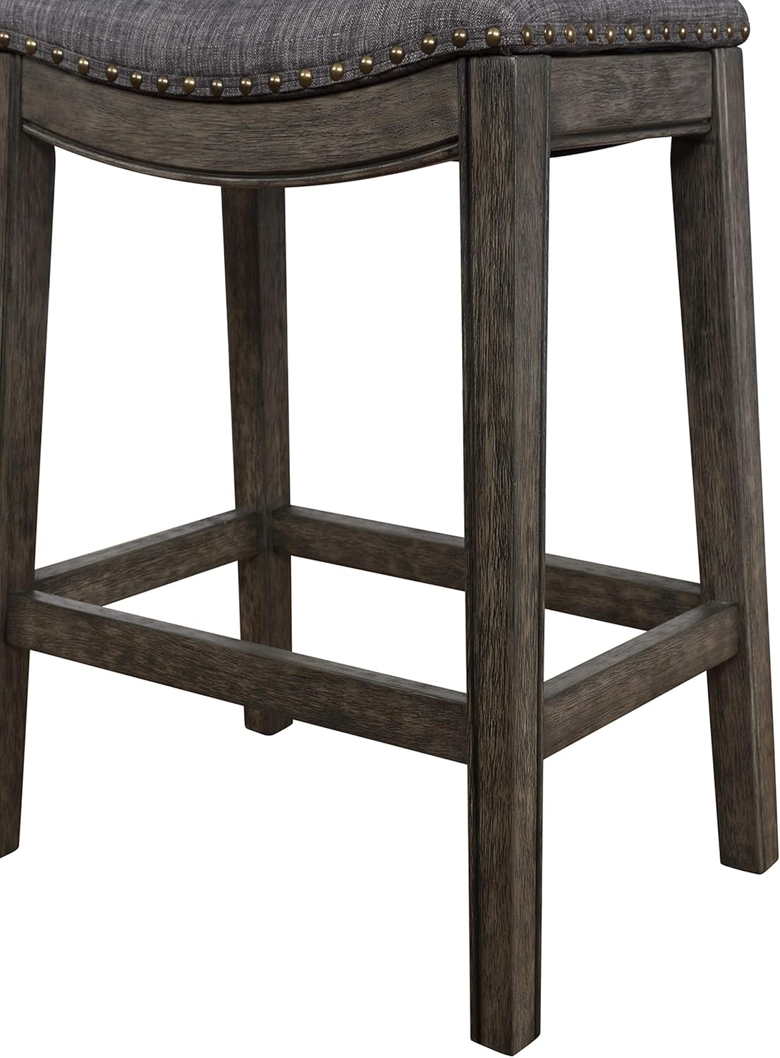 Roundhill Furniture Maroni Faric Upholstery Nailheaded Saddle Barstool, Set of 2, Gray