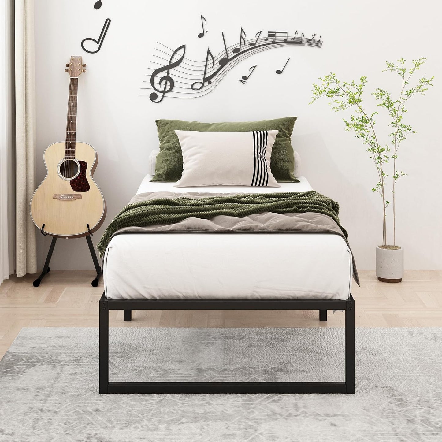 14 Inch Twin Bed Frames Heavy Duty Metal Twin Size Platform Bed Frame No Box Spring Needed, Noise Free, Easy Assembly, Black