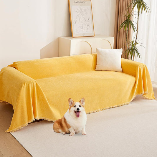 MYSKY HOME Sectional Couch Cover Sofa Covers Thick Couch Covers for 2 Cushion Couch Sofa Chenille Couch Cover Living Room Futon L Shaped Sofa Slipcovers for Dogs and Kids Tassel Edge 71" x 102"