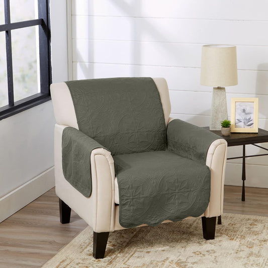 Great Bay Home Medallion Stitched Solid Furniture Protector Stain Resistant Durable Furniture Protector Elenor Collection (Chair, Sage Green/Light Gray)