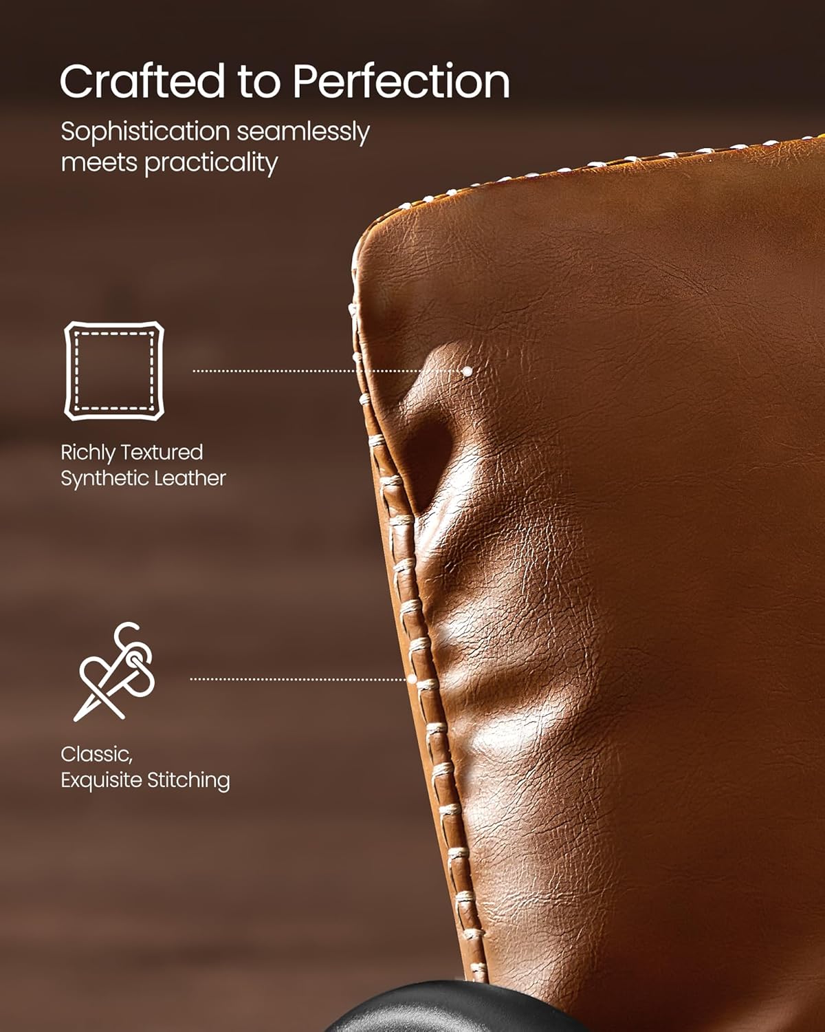 VASAGLE EKHO Collection - Accent Chair, Metal Framed Armchair, Synthetic Leather with Stitching, Mid-Century Modern, Sling Chair for Living, Bedroom, Reading Room, Lounge, Caramel Brown ULAC014K01