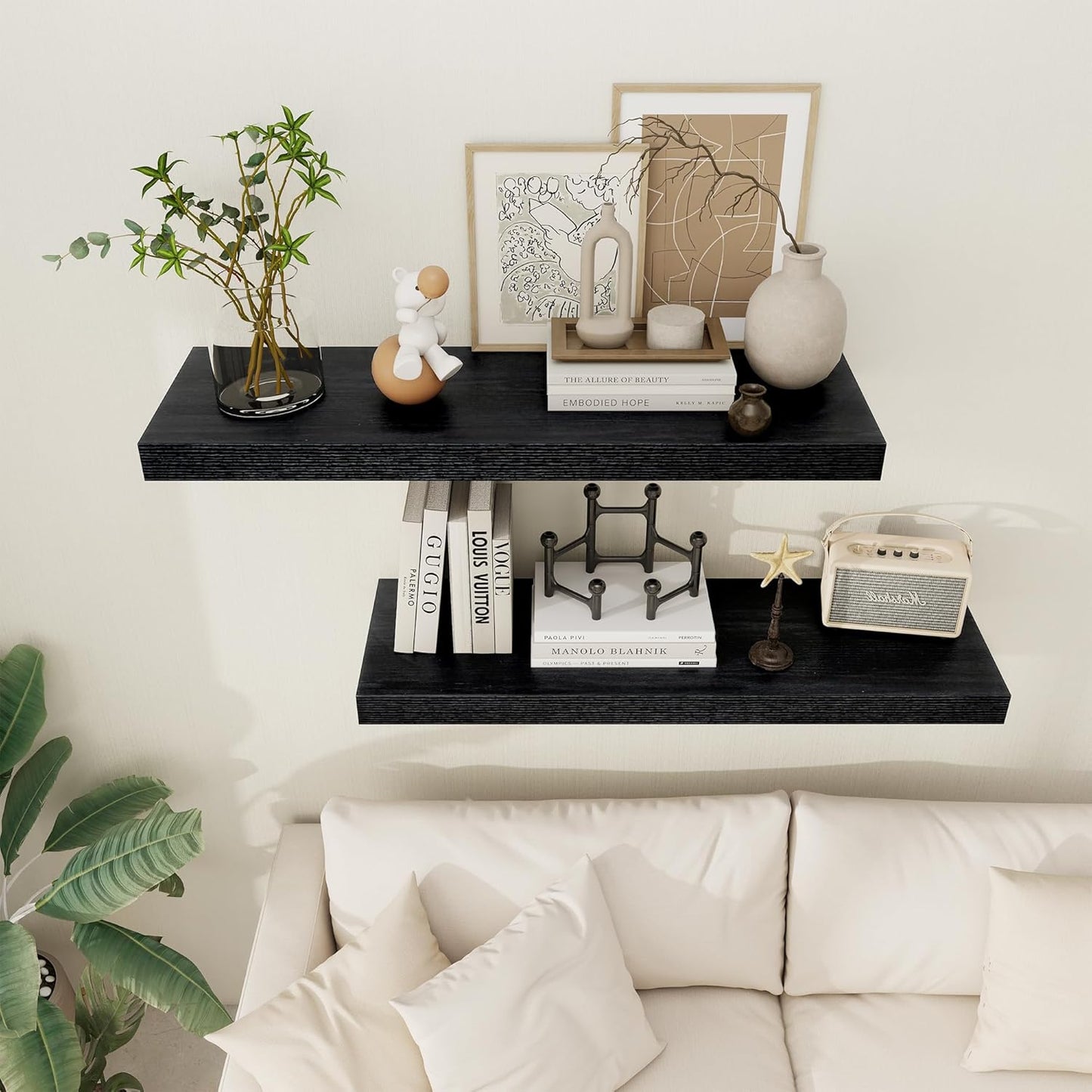 Black Floating Shelves 36 Inch Long, 12 Inch Deep Floating Shelves for Wall, 36 x 12 Shelves for Wall Storage & Display, 2" Thick Floating Shelf for Bathroom, Living Room, Bedroom, Set of 2