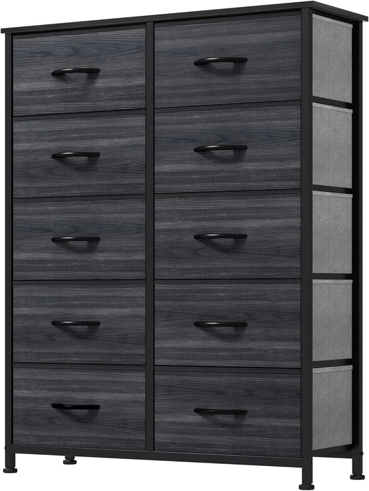 DWVO 10 Drawer Dresser - Fabric Storage Tower, Organizer Unit for Living Room, Hallway, Closets - Sturdy Steel Frame, Wooden Top & Easy Pull Fabric Bins