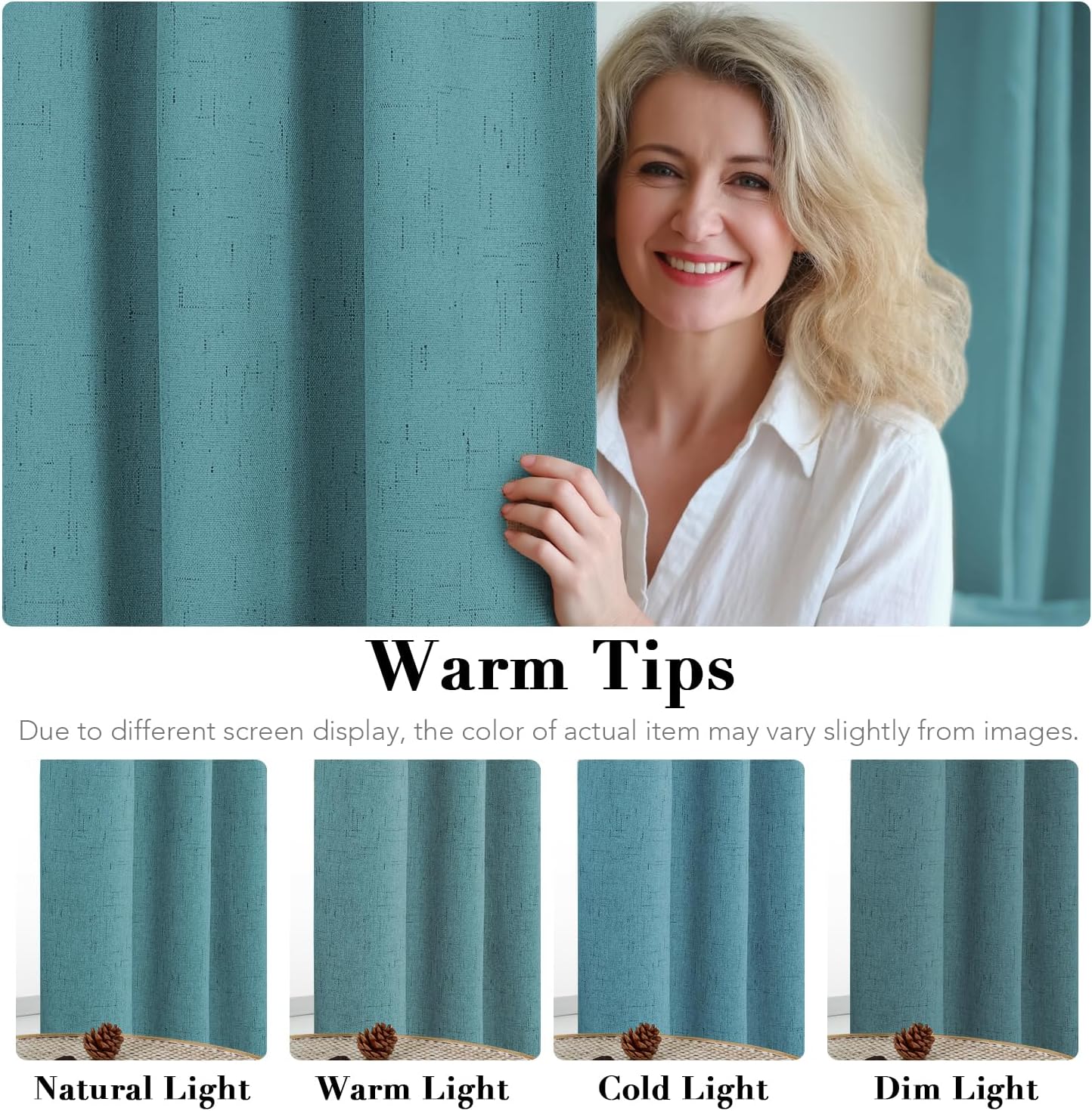 H.VERSAILTEX Primitive Linen Curtains 100% Blackout Curtain Drapes Burlap Fabric Curtains with White Thermal Insulated Liner, Grommet Top Curtain Living Room/Bedroom (2 Panels, 42 x 54 Inch, Teal)