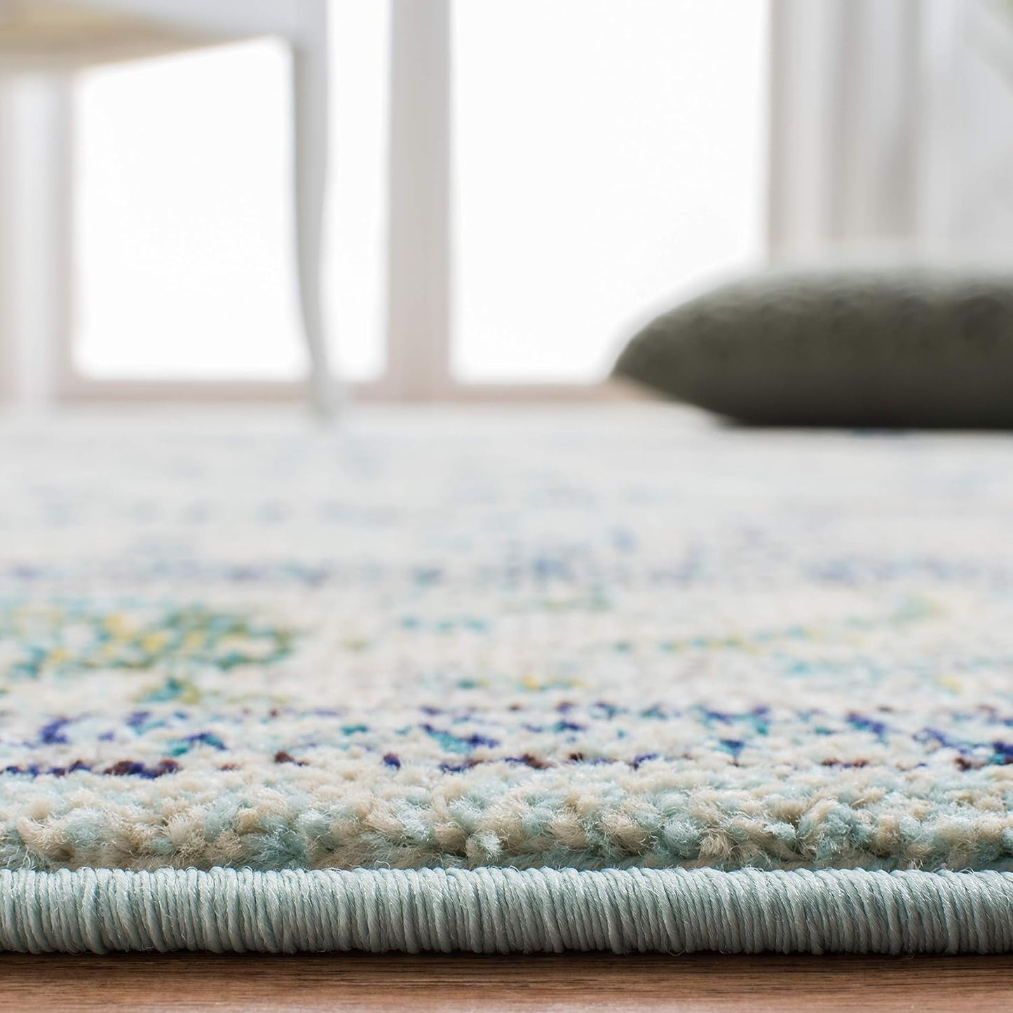 SAFAVIEH Monaco Collection Accent Rug - 3' x 5', Light Blue & Ivory, Medallion Distressed Design, Non-Shedding & Easy Care, Ideal for High Traffic Areas in Entryway, Living Room, Bedroom (MNC243K)