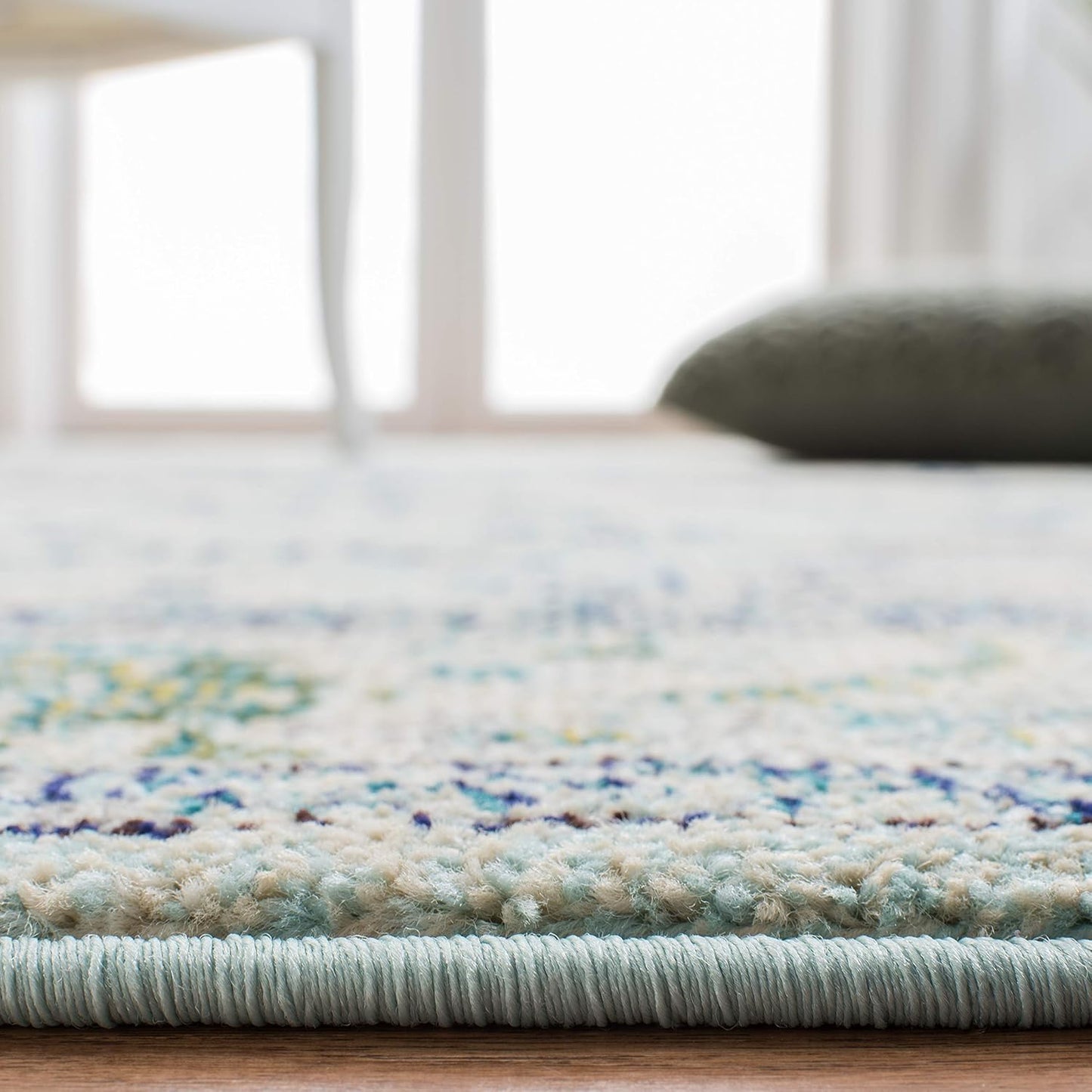 SAFAVIEH Monaco Collection Area Rug - 6'7" Square, Light Blue & Ivory, Boho Chic Medallion Distressed Design, Non-Shedding & Easy Care, Ideal for High Traffic Areas in Living Room, Bedroom (MNC243K)