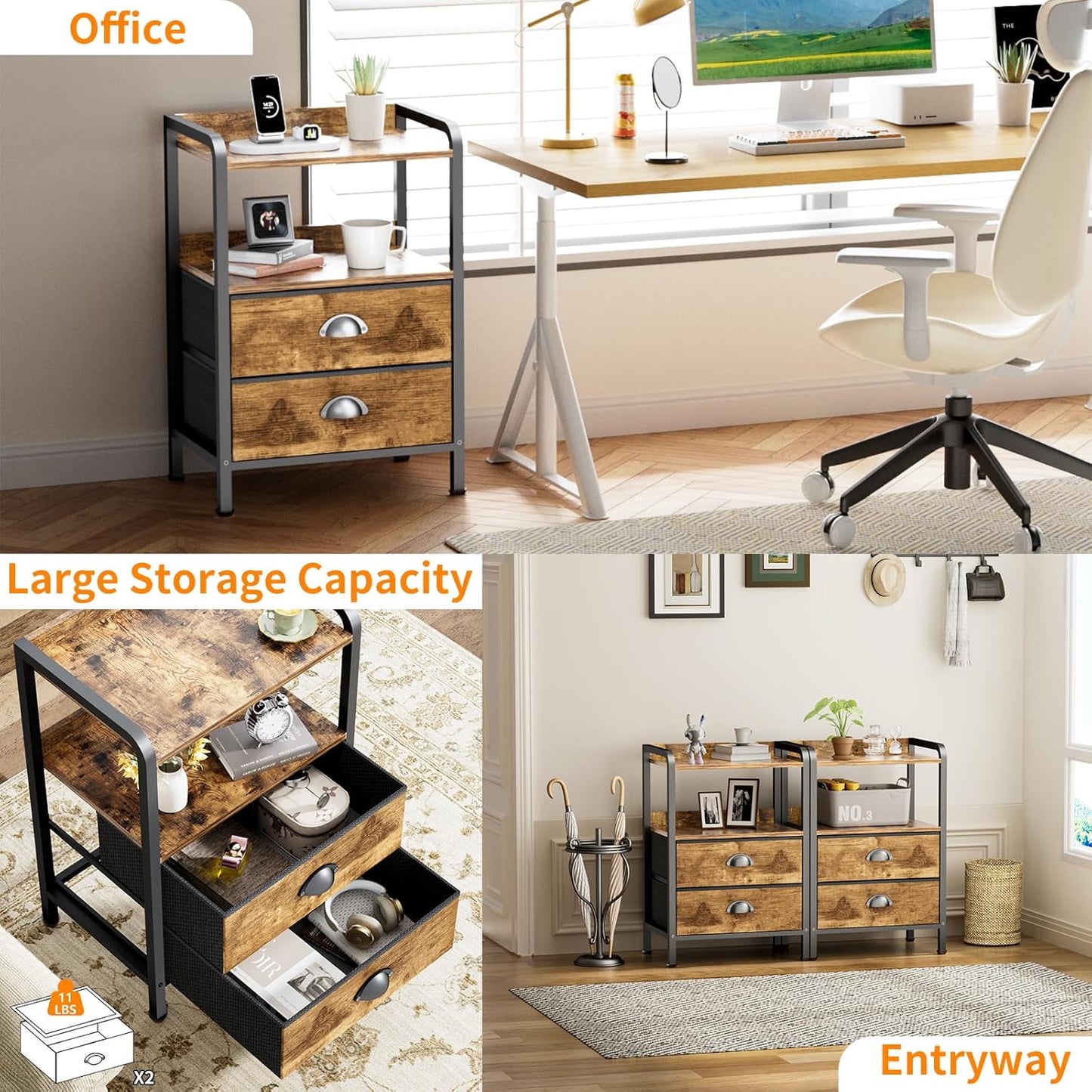 Nightstand Bedside Table with 2 Drawers Small Kids Night Stand for Bedroom Bed Side Table with Storage,Dresser Cabinet Chest of Drawer 15.7" L x 11.0" W x 23.6" H