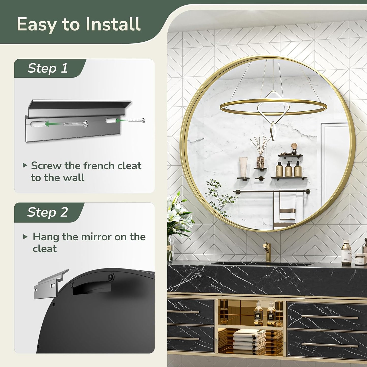 TokeShimi 40 Inch Round Gold Bathroom Mirror for Wall with Non-Rusting Aluminum Alloy Brushed Matte Metal Frame for Modern Minimalist Farmhouse Home Decor