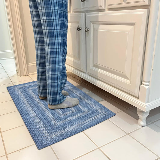 Denim Blue Small Braided Rugs, 2x3' Rectangle - Handmade with Jute, Coastal Country Decor, Perfect for Laundry Rooms, Bathrooms and Entryways - Durable and Easy to Clean