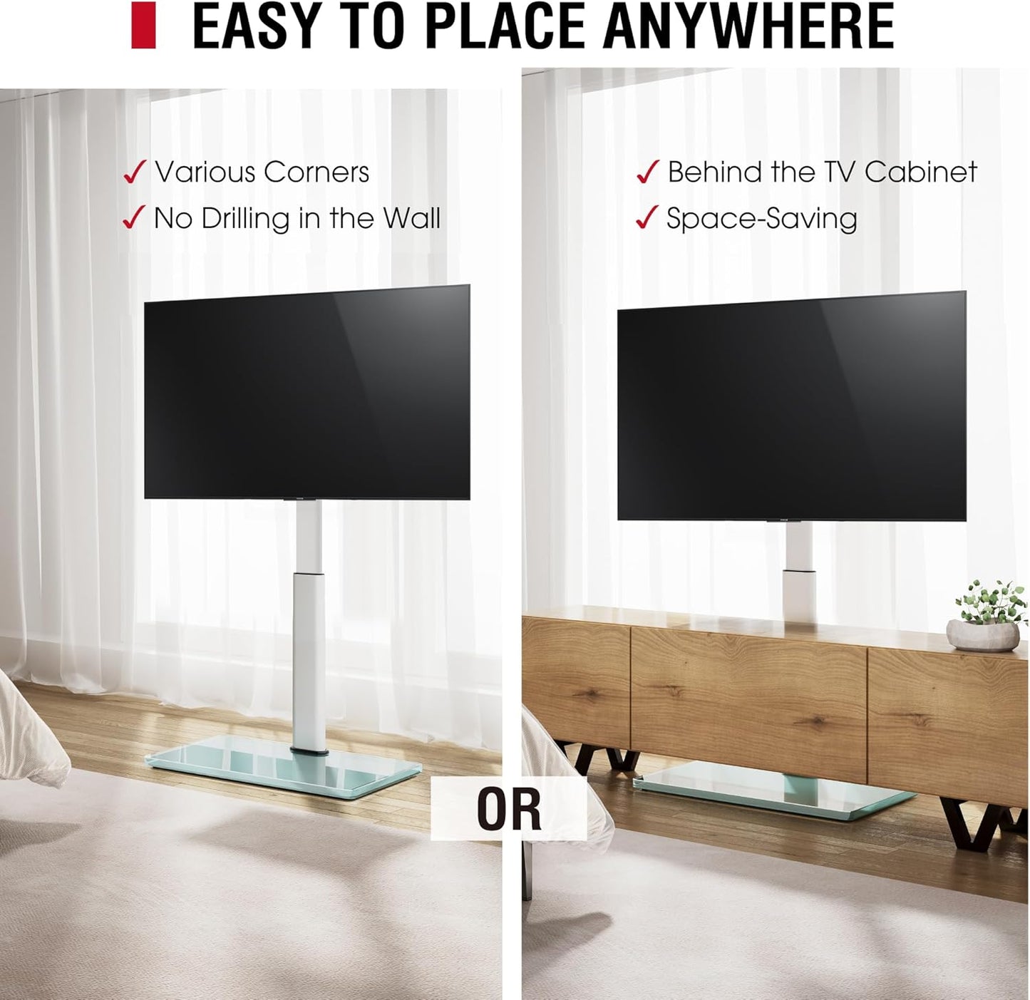 Swivel TV Floor Stand for 32-65 Inches TVs, 8 Level Height Adjustable Corner Small TV Stand Mount for Living Room/Bedroom, Holds up to 88 lbs,MAX VESA 400x400mm,White