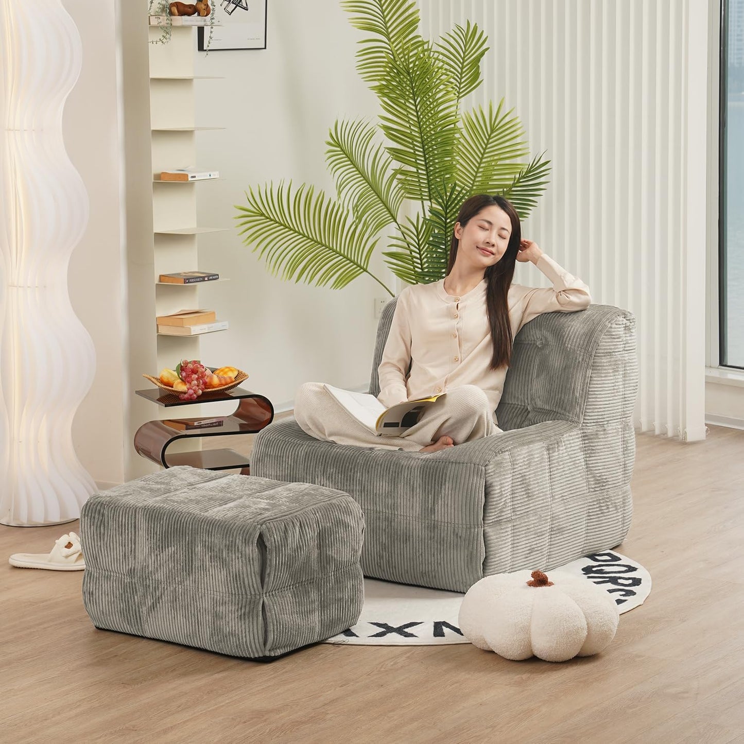 N&V CUBICUS Sofa, Single Seated Foam Sofa, Armless Floor Sofa, ALL NEW HYBRID FOAM Design, with Matching Ottoman (Harbour Gray)