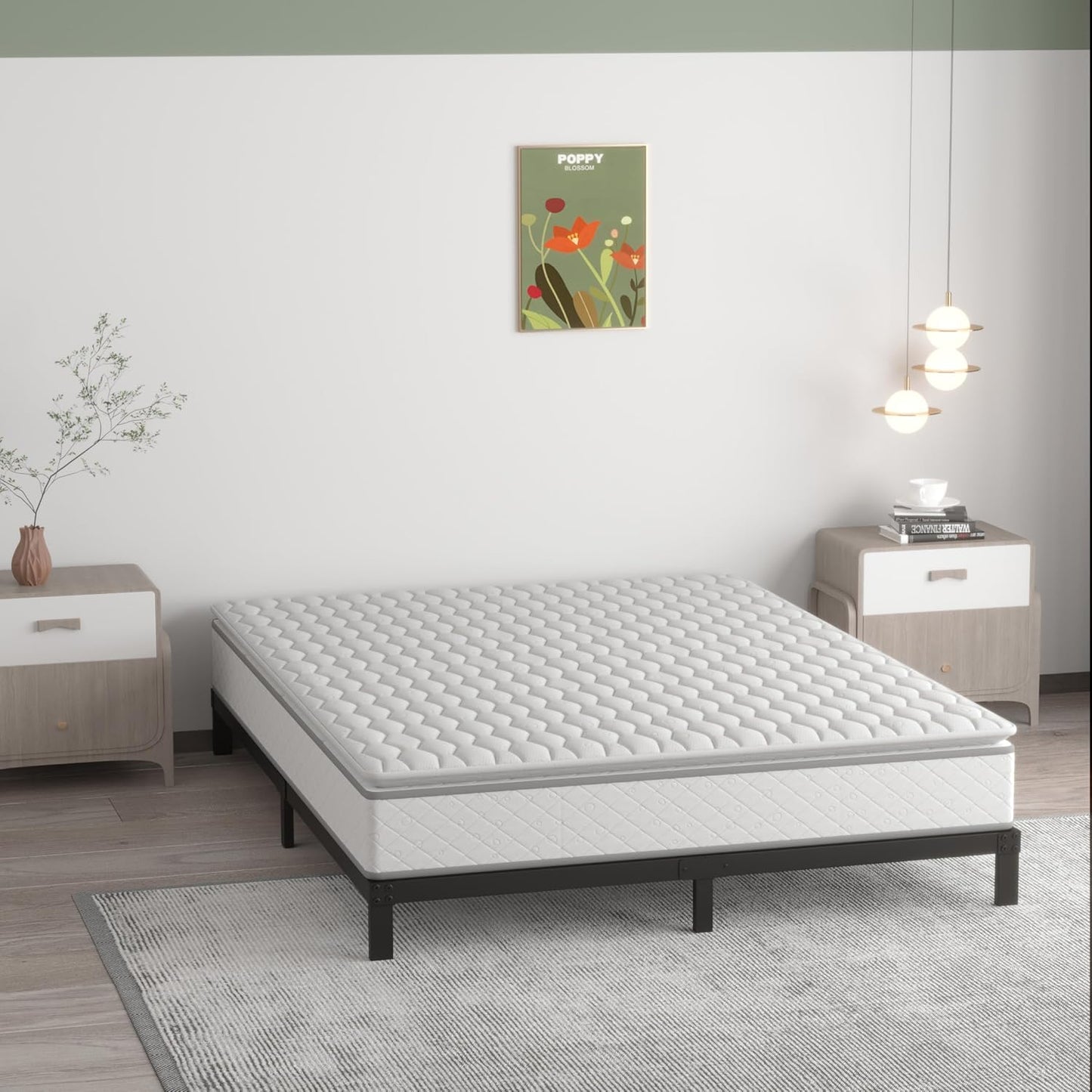 7 Inch Queen Bed Frame No Box Spring Need, Low Profile Metal Platform Bed Frame Queen Size, Heavy Duty Support Bedframes, Easy Assembly