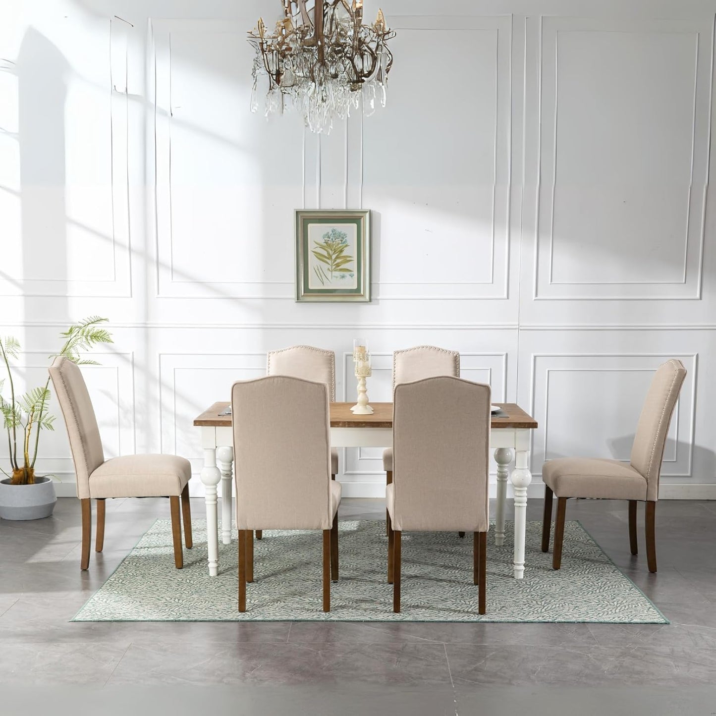 Stylish Upholstered Parsons Dining Chair Kitchen with Silver Nailhead Trim and Sturdy Solid Wood Legs