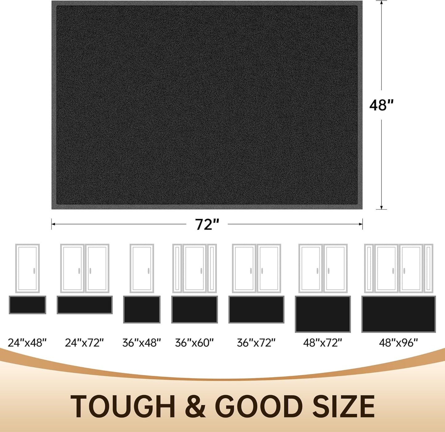 Amyracel Front Door Mat Indoor Outdoor Entrance, 48" x 72" All-Season Waterproof Heavy Duty Doormat for Outside Entry, Stain and Fade Resistant, Low Profile, Easy Clean Patio Entryway Mat