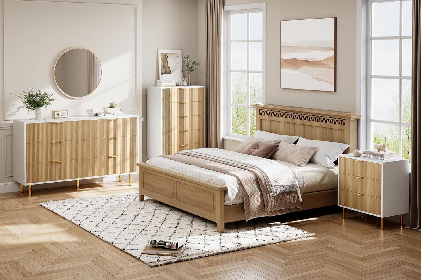 GarveeHome Dresser for Bedroom, Modern Chest of Drawers with Large Drawer, 6 Drawer Dresser with Gold Handles,Wood Storage Cabinet Organizer for Living Room, Hallway, Entryway, Natural