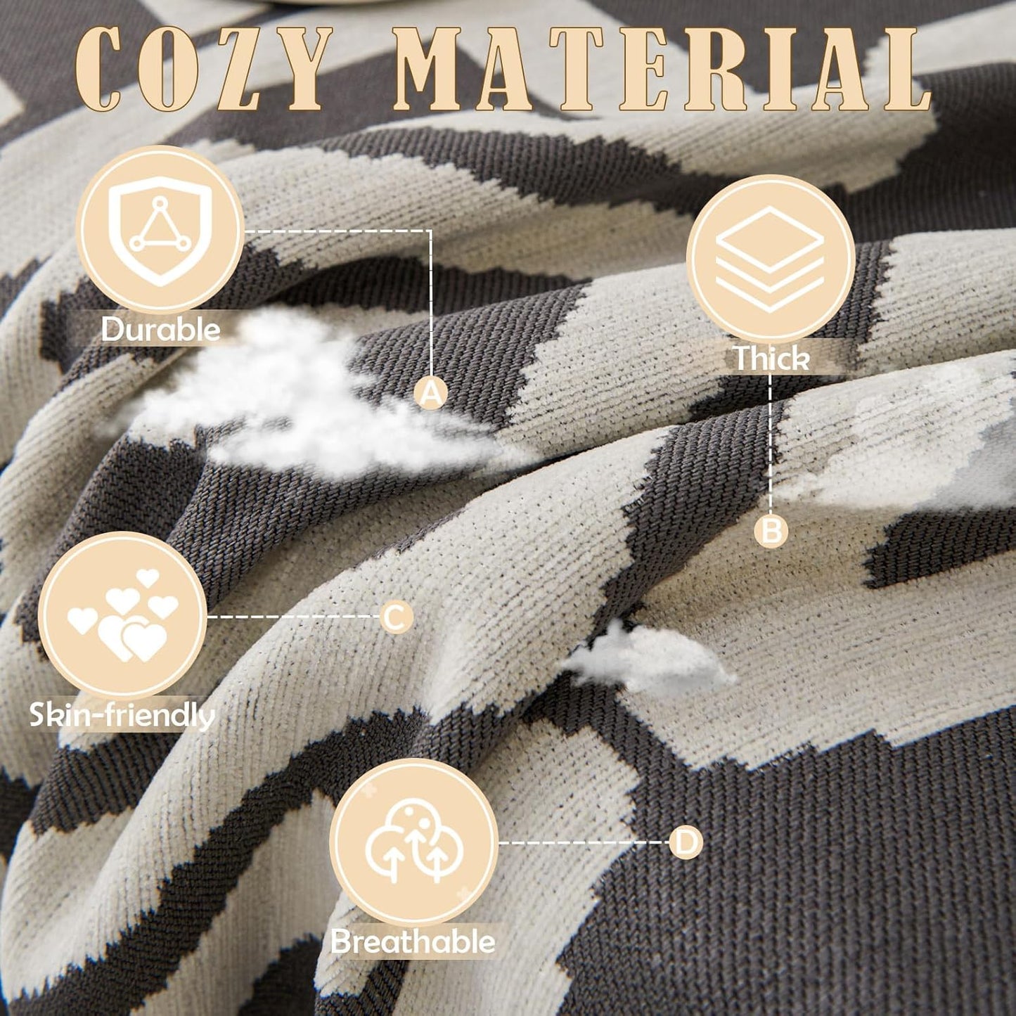 HANDONTIME Reversible Sofa Cover Boho Geometric Couch Cover for Dogs Dark Grey Couches Covers Washable Chenille Couch Covers for 3 Cushion Couch Pet Friendly Furniture Protector for Pets, 71" X102"