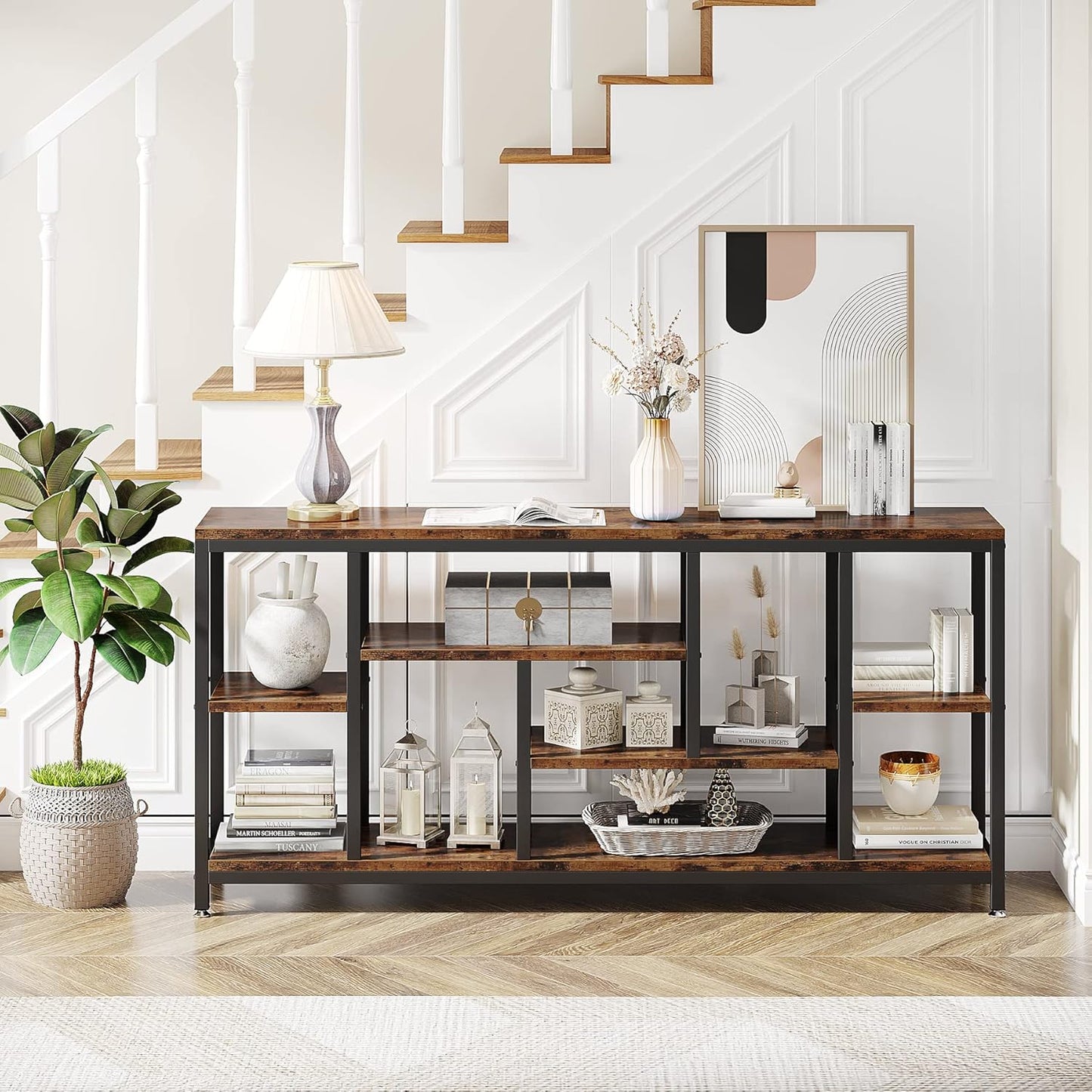 Tribesigns Console Sofa Table, 70.9 inch Extra Long Table Behind Couch with Storage Shelves, 3-Tier Industrial Narrow Entryway Hallway Accent Table for Living Room, Rustic Brown
