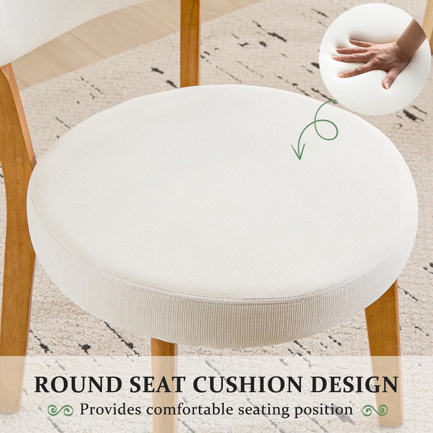 Furniliving Wooden Dining Chairs Set of 2, Mid-Century Modern Linen Upholstered Kitchen Chair with Solid Oak Wood, Farmhouse Dining Room Chairs, Beige