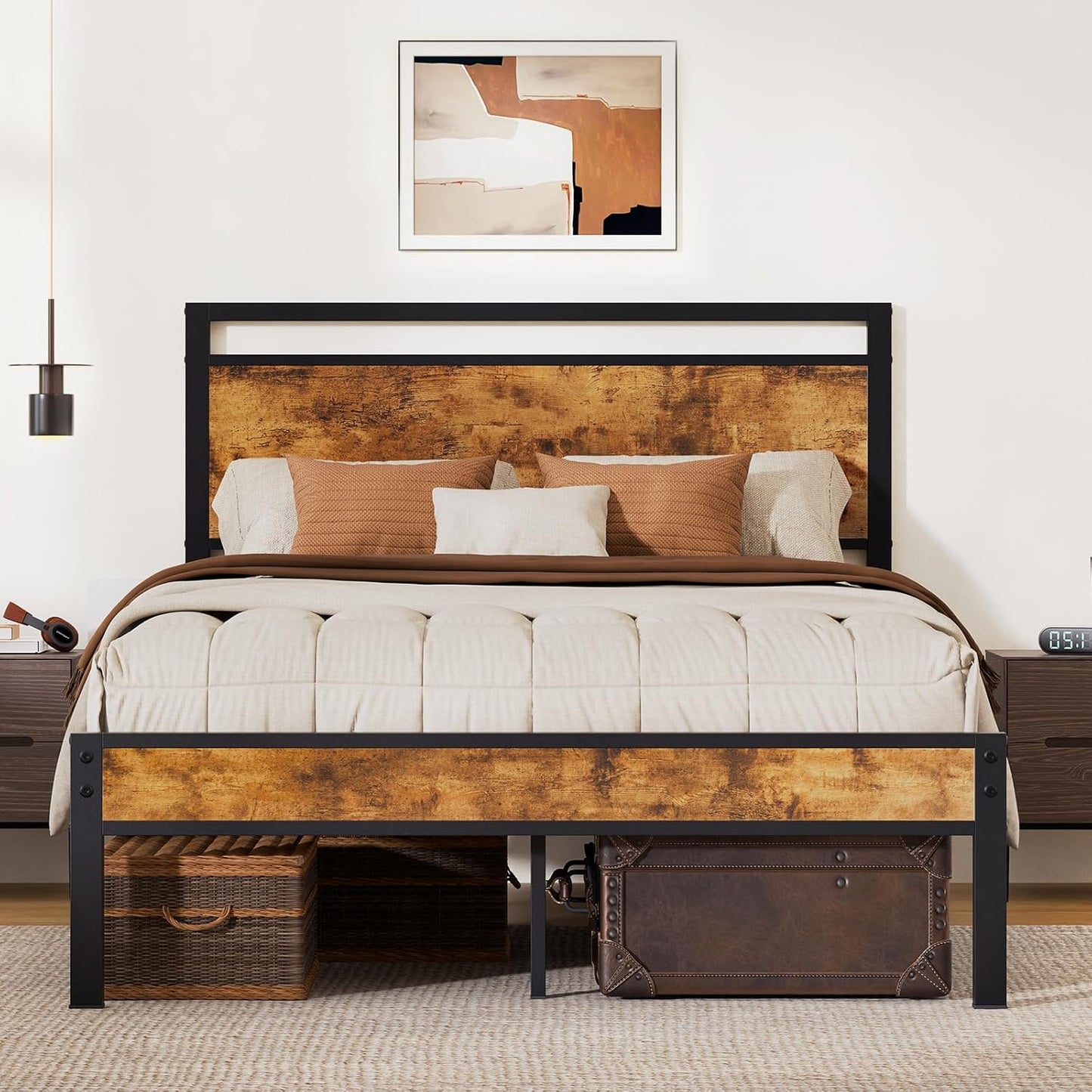 Z-hom Upgraded Full Size Bed Frame, Heavy Duty Metal Sturdy Full Bed Frame with Modern Wood Headboard & Footboard, Stable Platform Bed Furniture Bed Storage, No Noise, No Box Springs, Vintage Brown