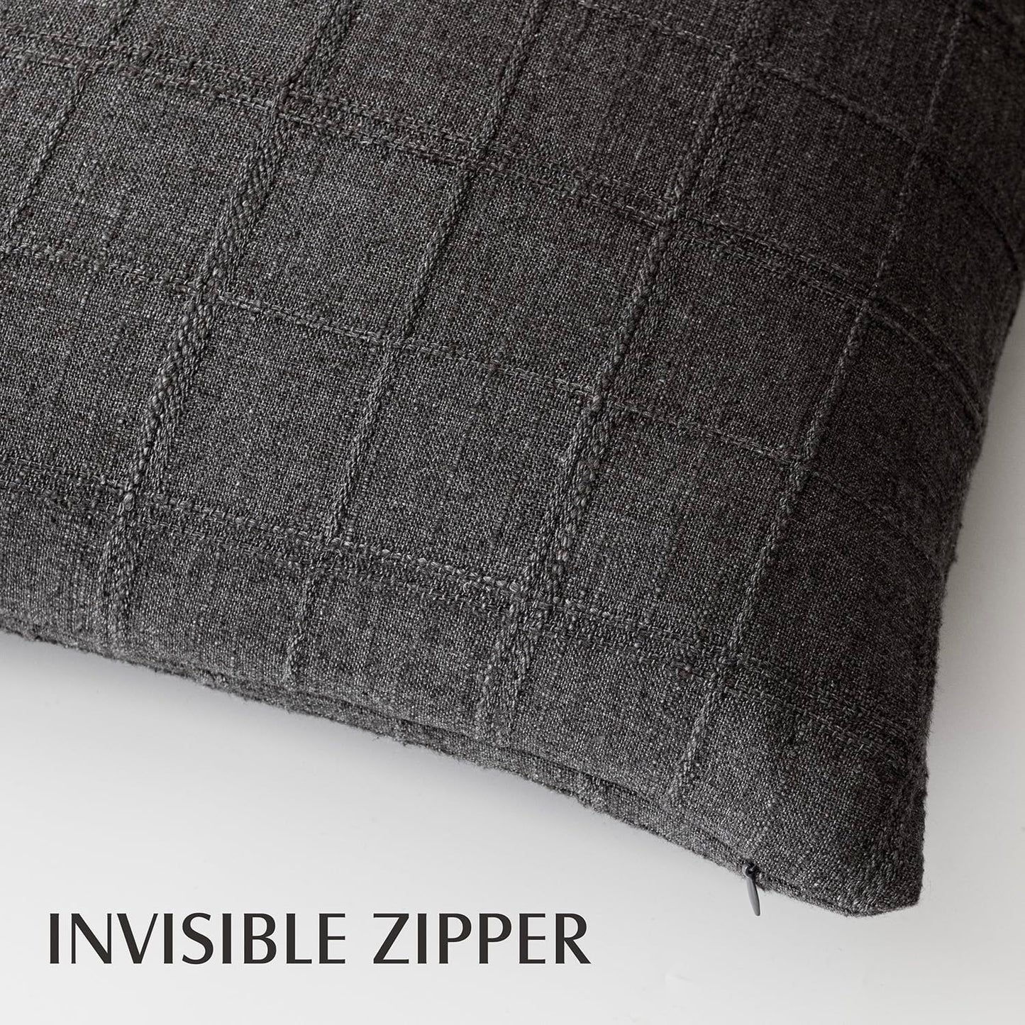 Foindtower Set of 2 Decorative Linen Check Throw Pillow Covers Neutral Farmhouse Vintage Cushion Covers Modern Boho Home Decor for Sofa Chair Couch Bedroom Living Room Outdoor,26×26 Inch,Charcoal