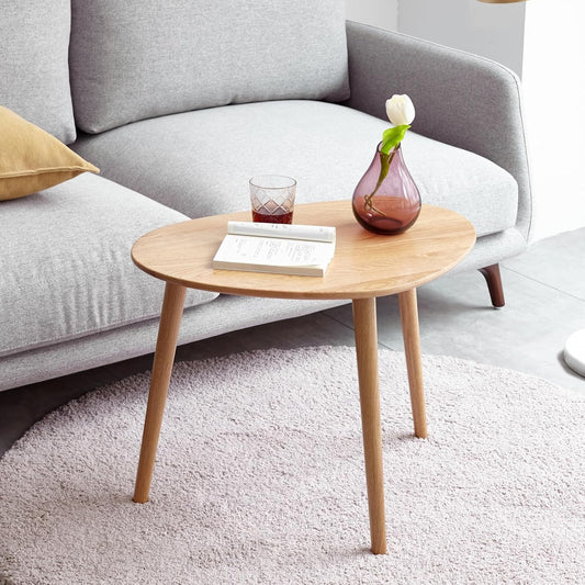 Small Oval Coffee Table, 19.7" Mid Century Modern End Table for Living Room, 100% Solid Oak Wood Center Table, Side Table (Original Wood Color, 19.68" Wx13.38 Dx17.71 H)