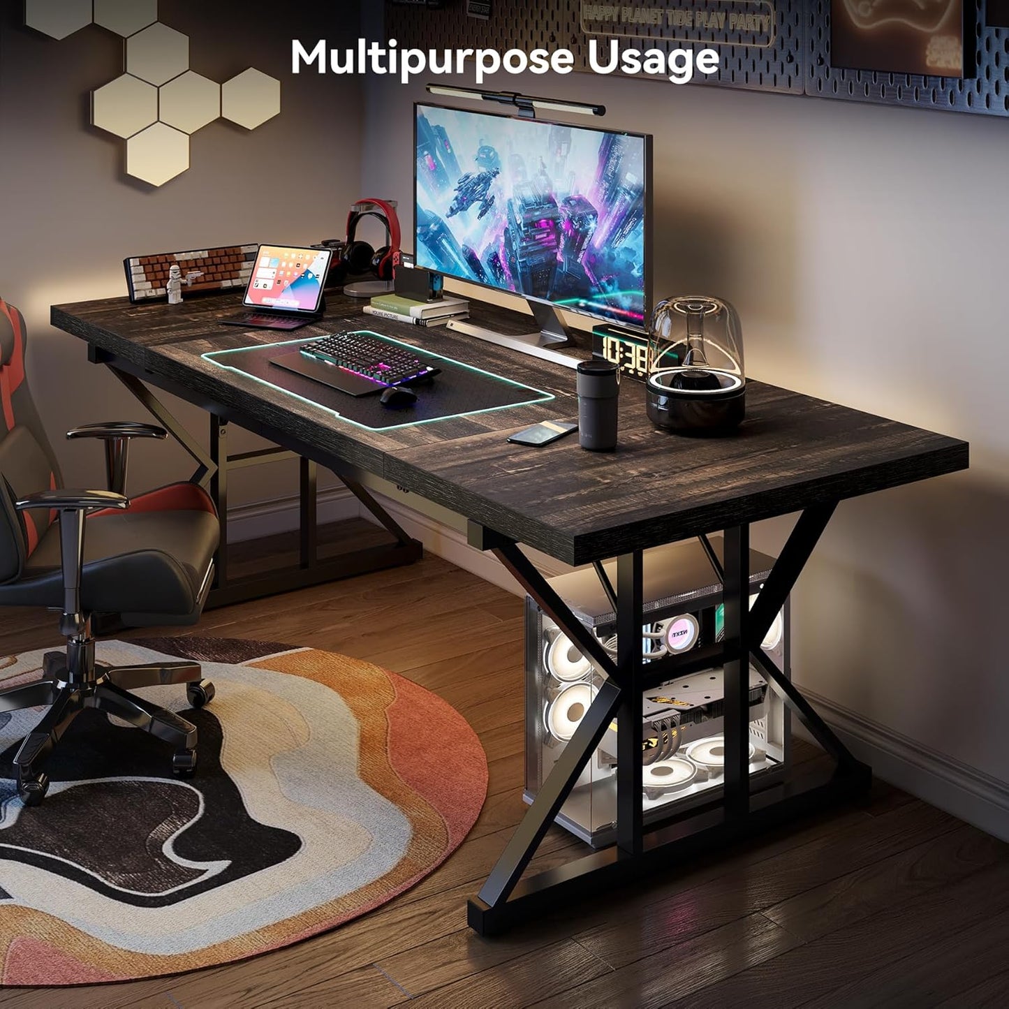 LITTLE TREE 70.8-Inch Large Executive Desk, Extra Long Computer Office Desk Workstation, Modern Simple Style Laptop Table, Sturdy Wooden Writing Workstation for Home Black Oak
