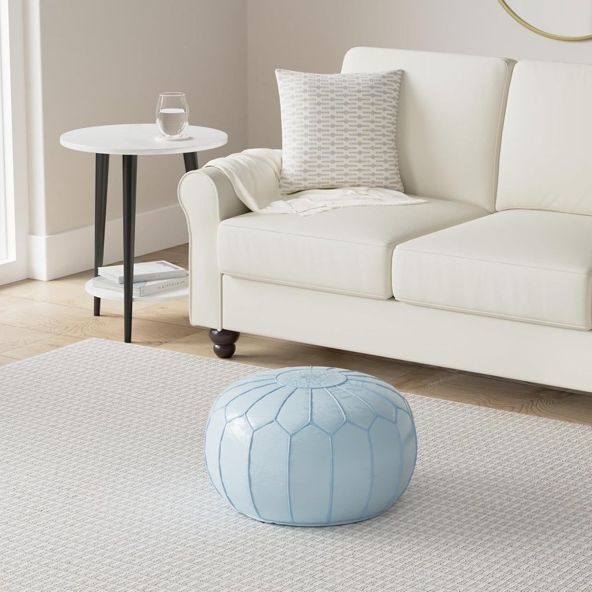 Marrakesh Gallery Genuine Leather Round Pouf Unstuffed - Moroccan Ottoman Footstool, Footrest Cover - Boho Decor - Bohemian Living Room, Bedroom, Kids Room, Gift & Wedding