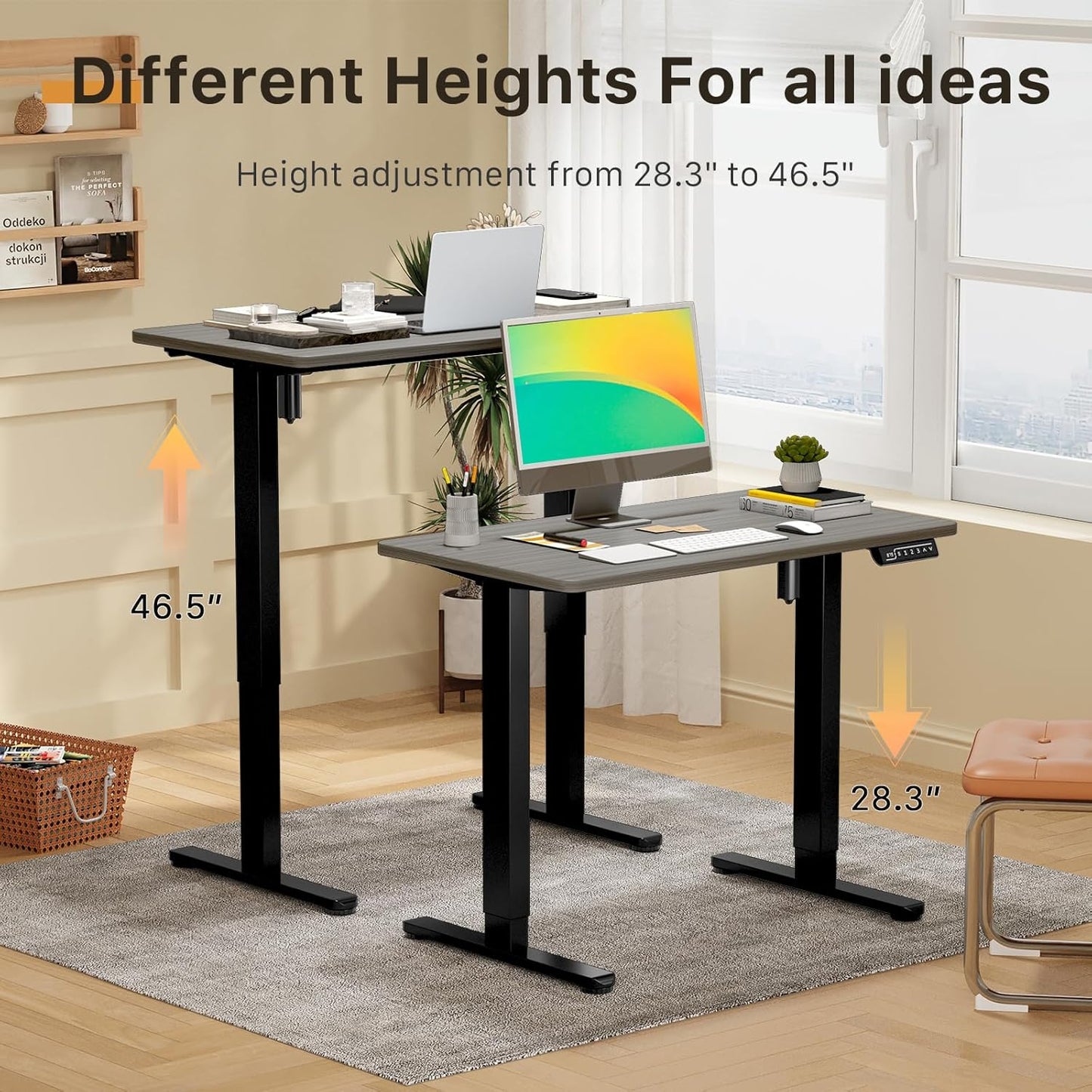 JOY worker Small Electric Standing Desk, 35" x 20" Whole Piece Height Adjustable Desk with Memory Controller, Grey Sit to Stand Desk Workstation for Home Office