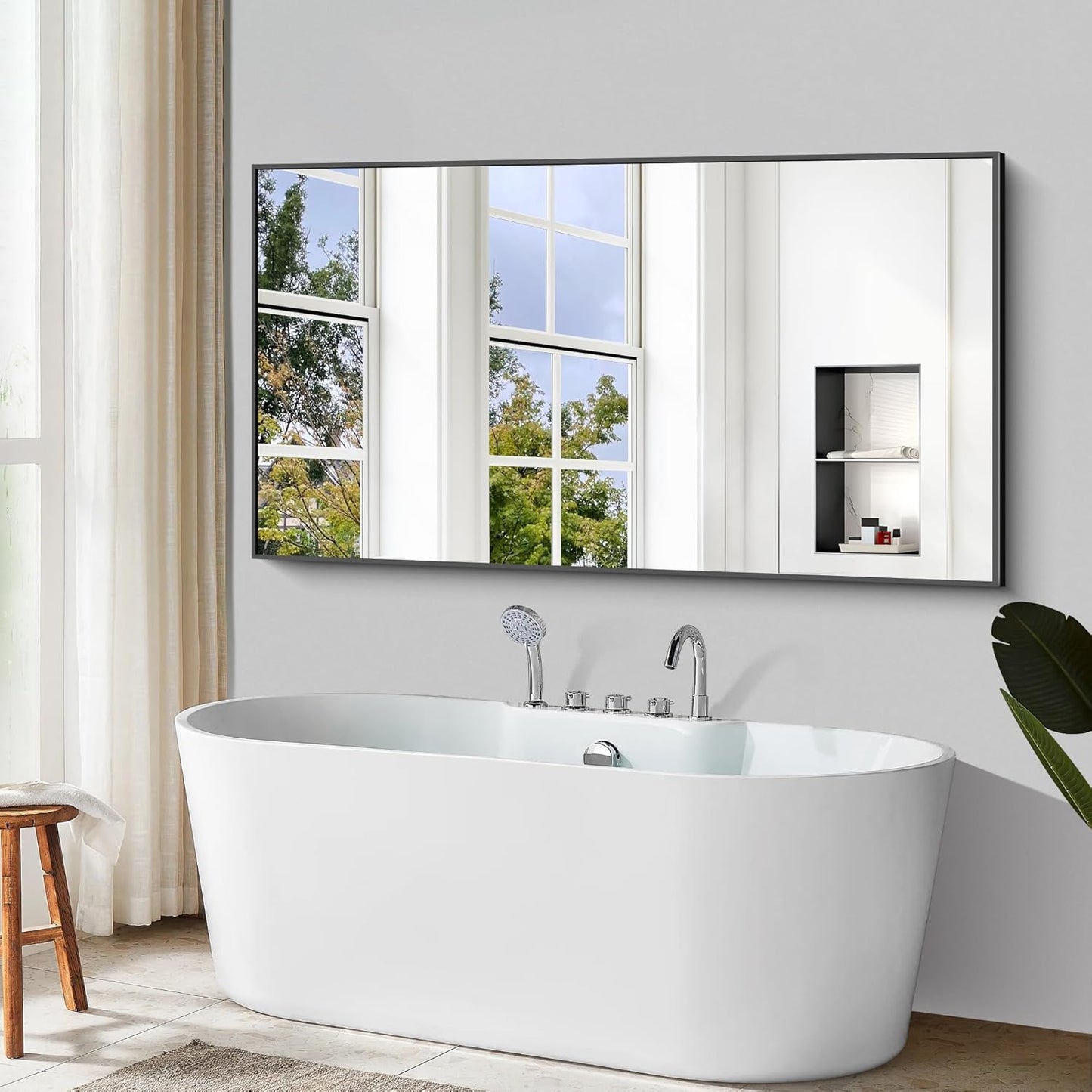 BONEWEI Bathroom Mirror,72x36 inch Bathroom Mirrors for Over Sink,Large Wall Mirror for Bathroom Wall Mounted Rectangle Mirrors,Black Vanity Mirror for Living Room,Bedroom Entryway,Horizontal/Vertical