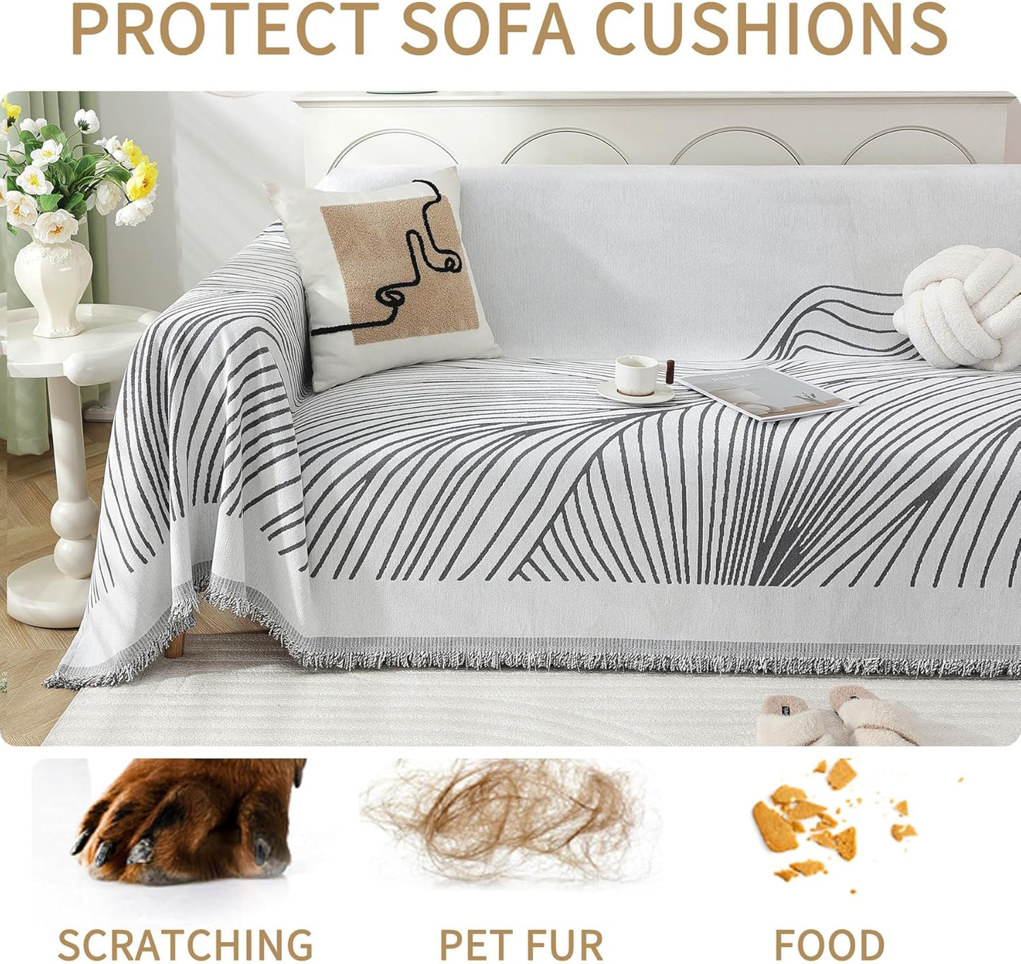 Non Slip Sofa Covers Couch Covers for 3 Cushion Couch Sofa Pet Friendly Washable Couch Covers for Sofa, Soft Thick Sectional Couch Covers L Shape Furniture Protector for Kids, Dogs 91" X134"