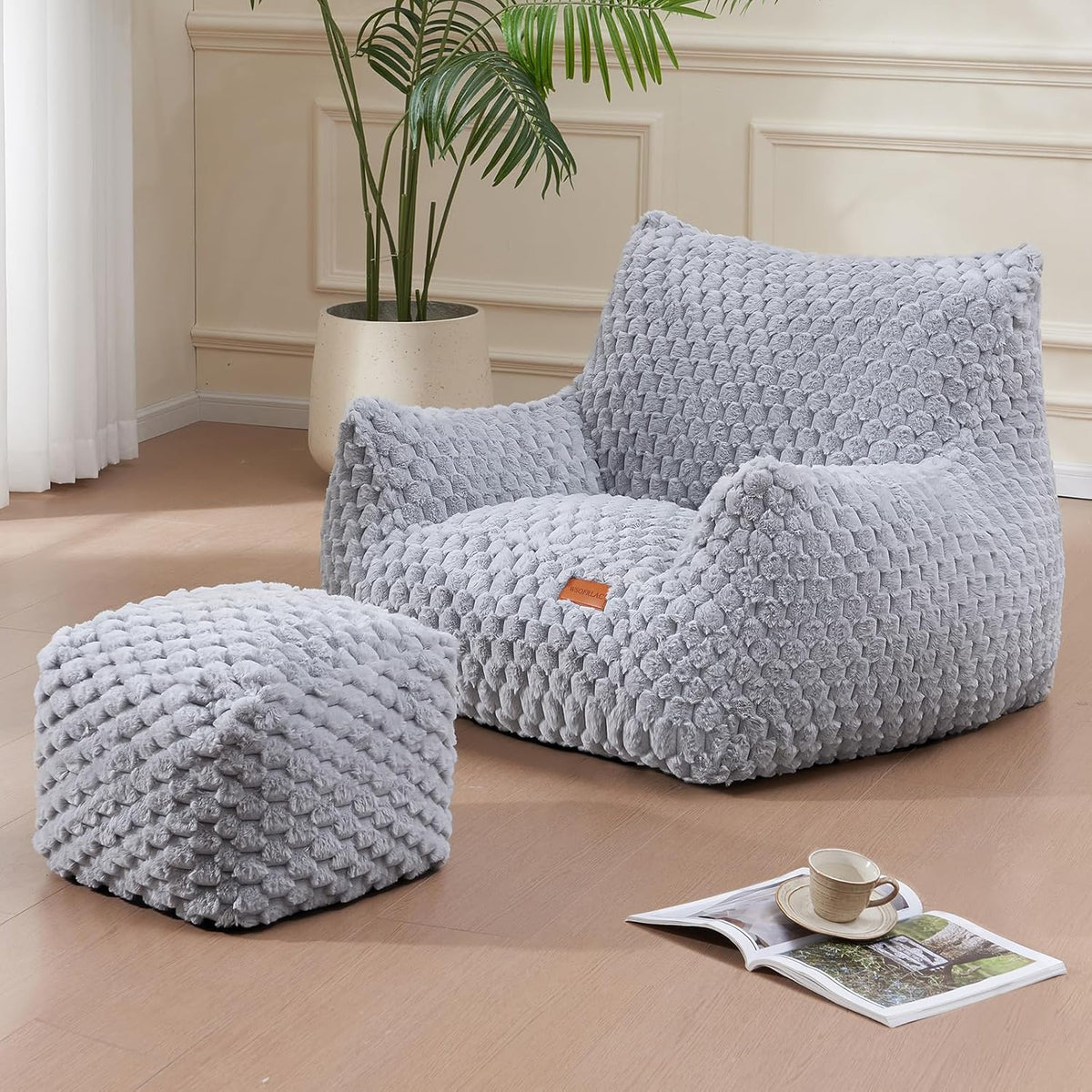 Big Bean Bag Chairs for Adults Cozy Giant Bean Bag Sofa Chair, Gaming Bean Bag Chairs with Foot Rest, Lounge Comfy Chair Indoor for Bedroom, Living Room