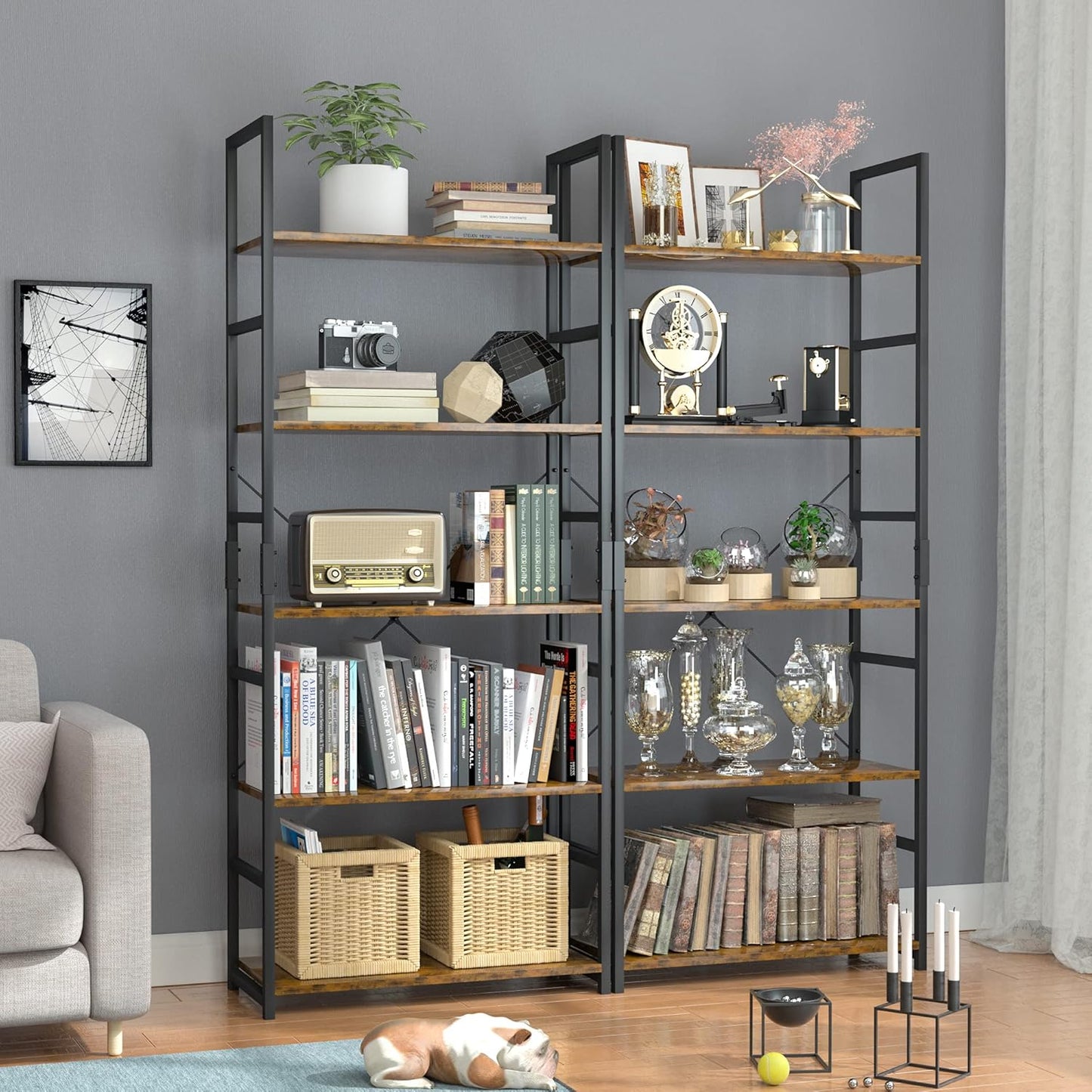 OTK 5 Tier Bookshelf, Tall Bookcase, Office Shelf Storage Organizer, Modern Book Shelf for Living Room, Bedroom, and Home Office, Vintage