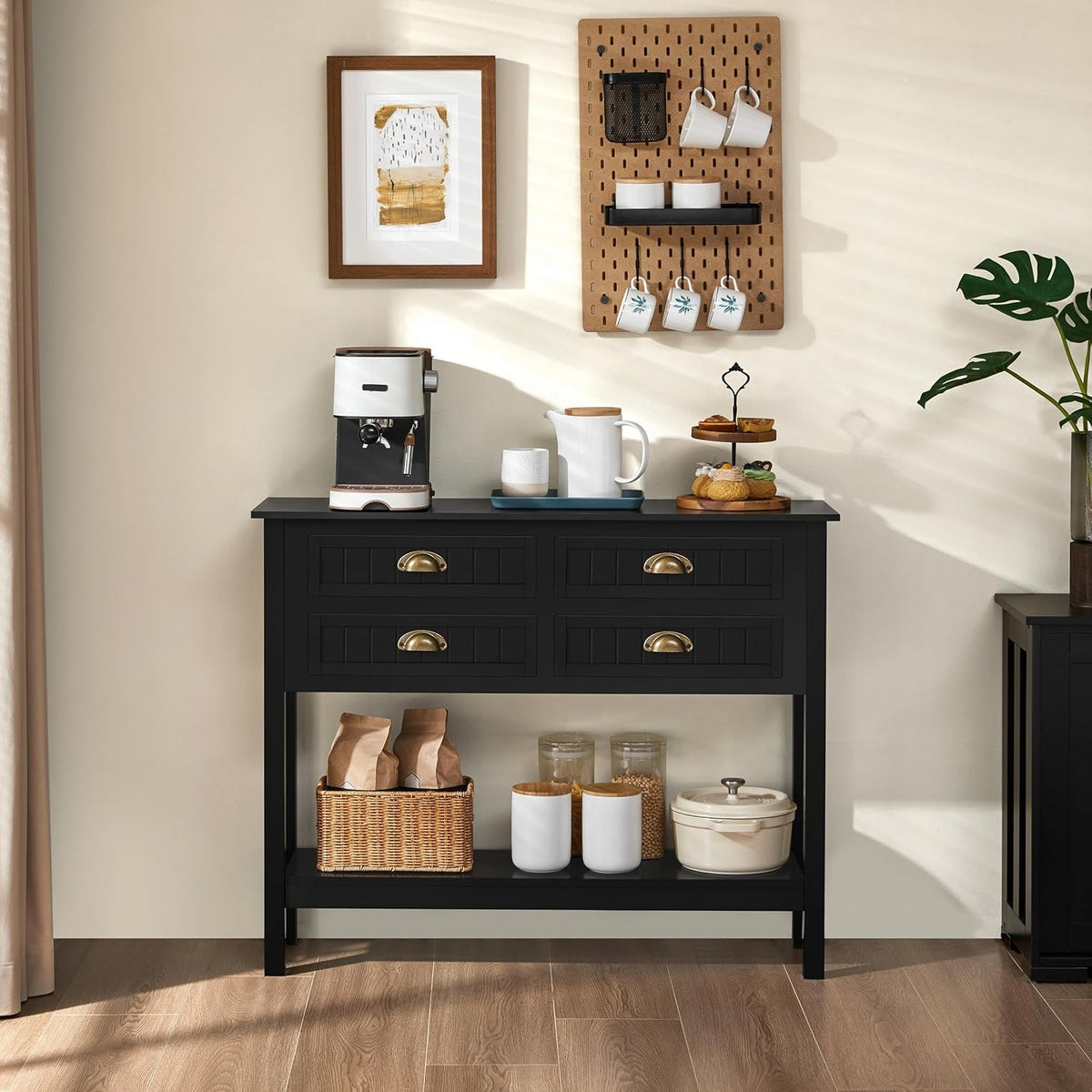 Yaheetech Console Table with 4 Drawers, Sofa Side Table with Bottom Open Storage Shelf, Heavy-Duty Entryway Tables for Hallway/Living Room, 39.5x14x32 inch, Black