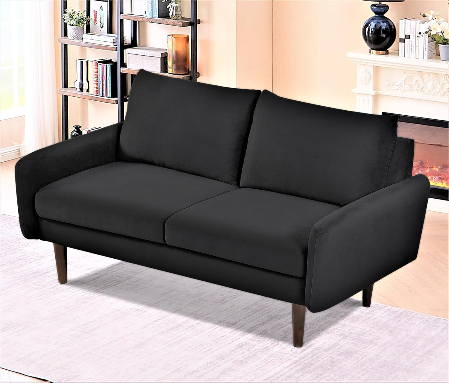 Container Furniture Direct Kent Velvet Loveseat Sofa for Modern Living Rooms and Compact Spaces, Comfy 2 Seater Couch Studio Apartment Furniture with Sleek Design, Black