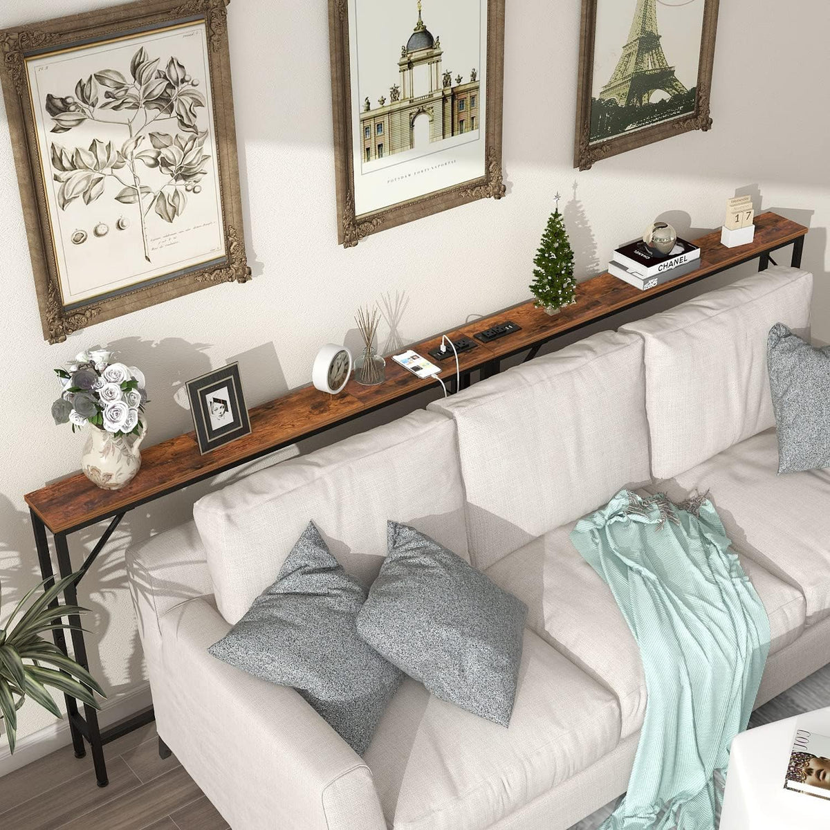 Tohomeor 5.9" Skinny Behind Sofa Console Table with Charging Station 47.24" Narrow Long Behind Couch Table with Power Outlets USB Ports Thin Entry Table for Entryway Living Room Hallway