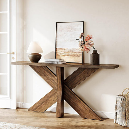 LITTLE TREE 70.9" Narrow Console Table, Industrial Entryway Table for Entryway, Modern Accent Table for Living Room, Hallway, Foyer, Brown