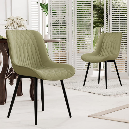 YOUNIKE Dining Chairs Set of 2 with High Back Mid Century Modern Kitchen Dining Room Chairs Faux Leather Upholstered Comfortable Wide Seat Padded Accent Side Chair for Living Room Avocado Green