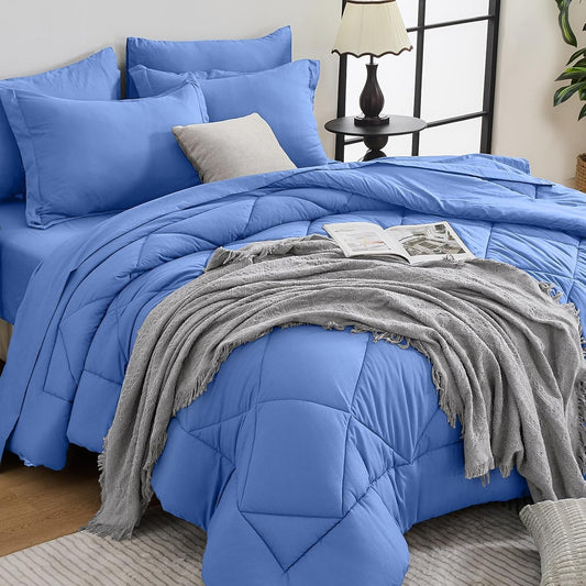 HEVUMYI Royal Blue Twin Comforter Set - 5-Piece All Season Bed in a Bag Twin, Ultra Soft Bedding Set with Comforter, Flat Sheet, Fitted Sheet, Pillowcases, Pillow Shams