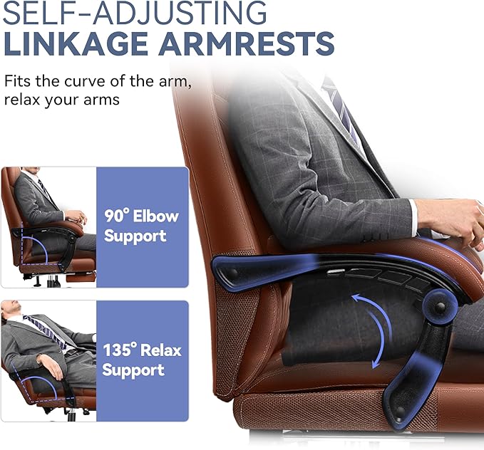 Office Chair, Big and Tall Office Desk Chair, Reclining Office Chair with Footrest Home Office Desk Chairs, High Back Ergonomic with Lumbar Support, Executive Leather