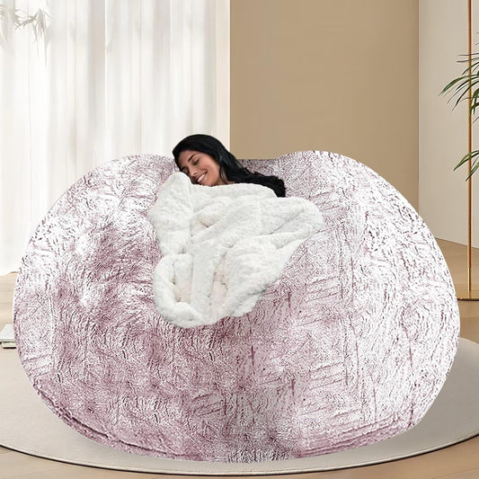 BCU 7FT Big Bean Bag for Adults Kids Without Filling Oversized Bean Bag Chair Cover for Stuffed Animal Storage, Silver Red