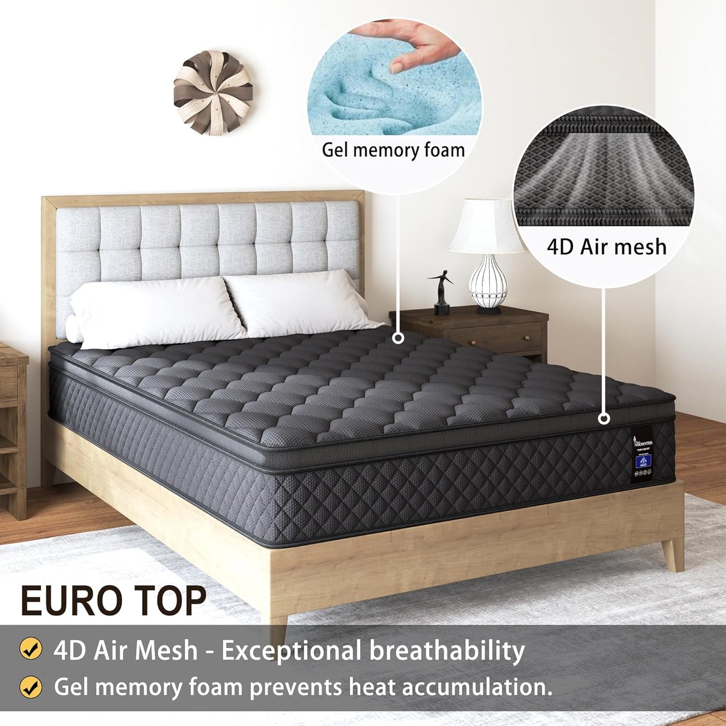Twin Mattress, 14 Inch Medium Hybrid Mattresses Euro Top for Back & Lumbar Support, 100 Night Trial, Individual Pocket Spring Bed for Motion Isolation & Pressure Relief