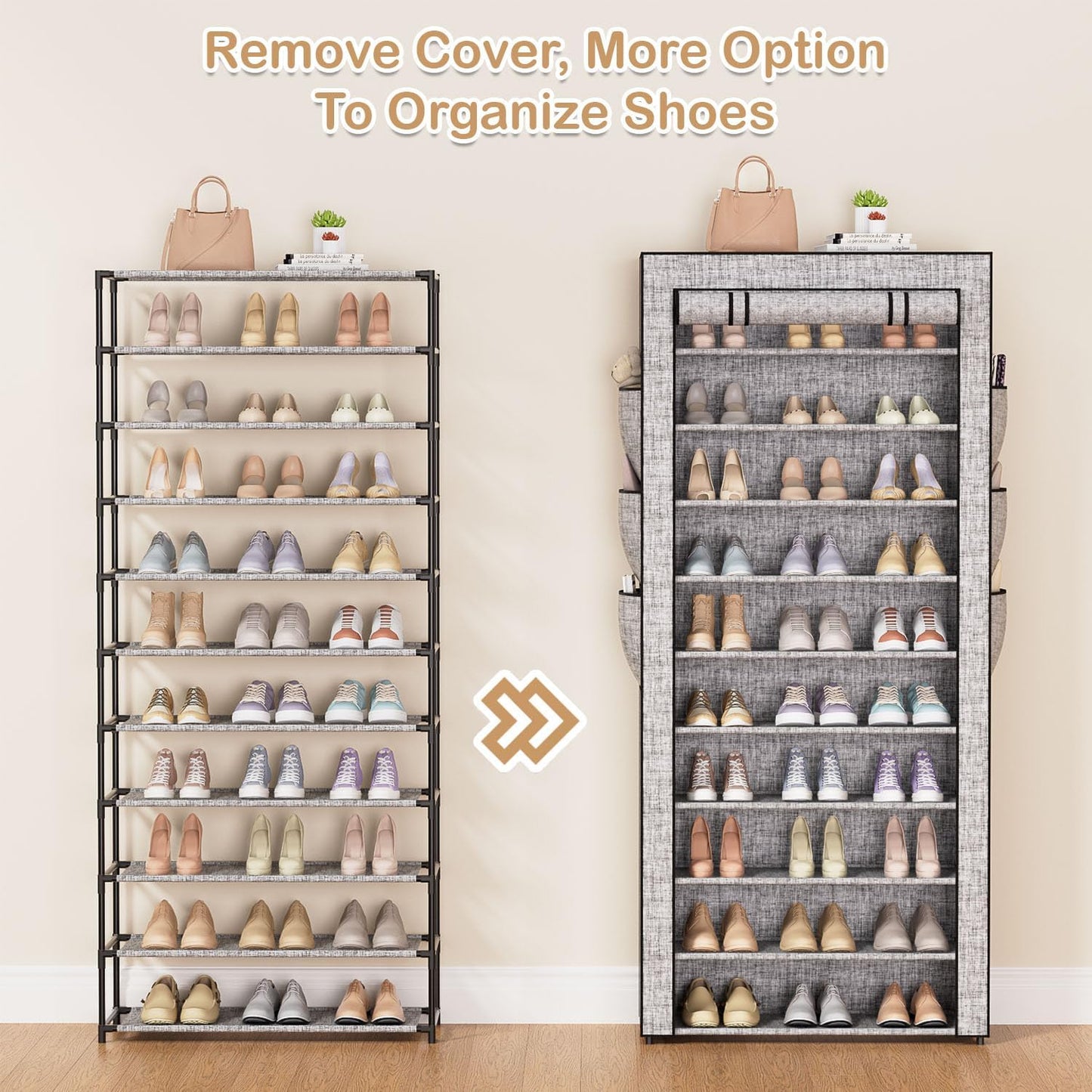 Covered Shoe Rack Tall Metal Shoes Rack Organizer for Entryway Garage Closet Tall Shoe Shelf Shoe Storage Cabinet Free Standing Large Garage Shoes Racks Organizer (23.6 L x 11.8W)