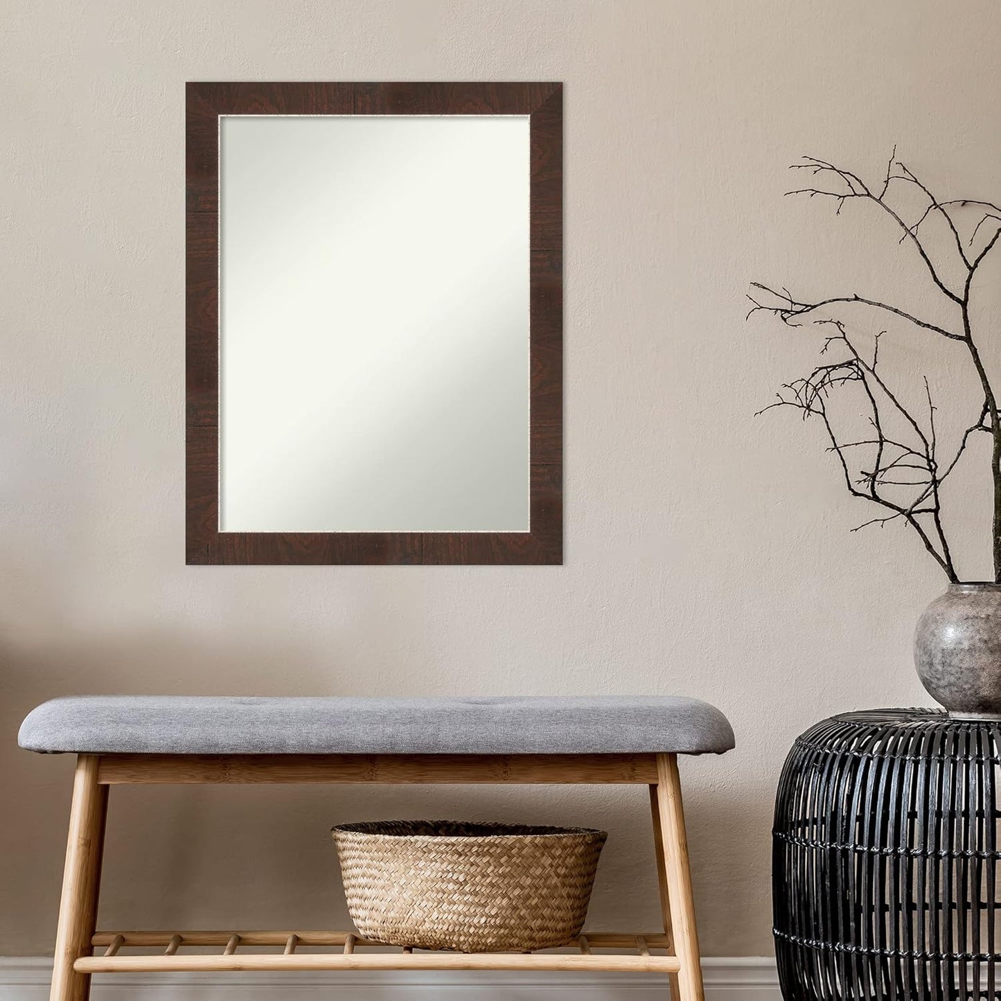 Amanti Art Brown Bathroom Mirror for Over Sink, 29x23 Wildwood Brown Rectangle Vanity Mirror, Medium Country Rustic Frame, Hangs Horizonally and Vertically, Bathroom Wall Decor, Non-Beveled Edge