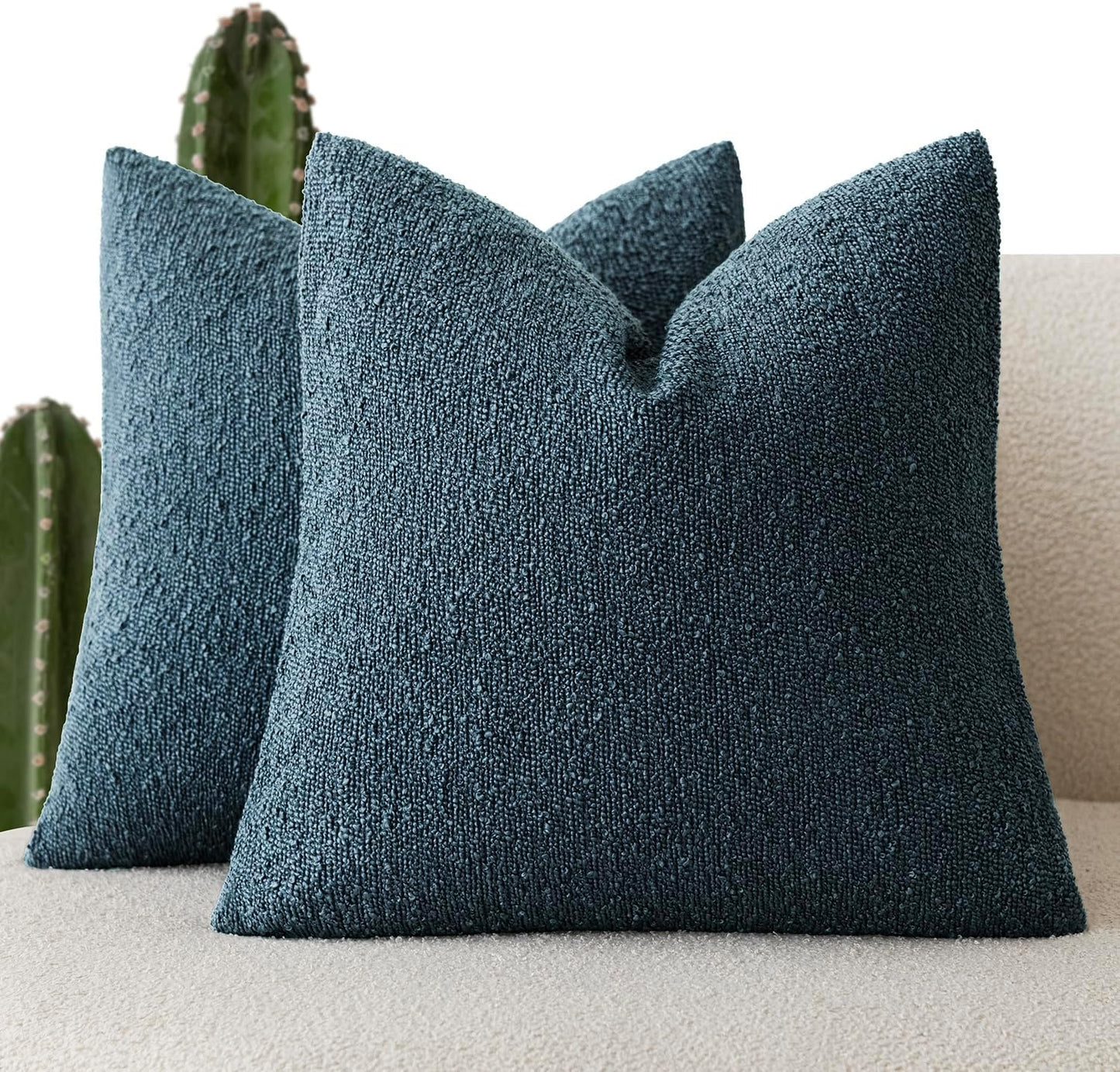 Foindtower Pack of 2, Decorative Textured Boucle Throw Pillow Covers Accent Solid Pillow Cases Cozy Soft Couch Cushion Case for Chair Sofa Bedroom Living Room Home Decor 22x22 Inch Dark Blue