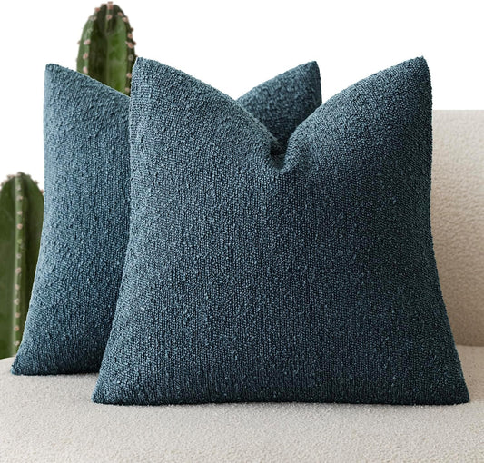 Foindtower Pack of 2, Decorative Textured Boucle Throw Pillow Covers Accent Solid Pillow Cases Cozy Soft Couch Cushion Case for Chair Sofa Bedroom Living Room Home Decor 22x22 Inch Dark Blue