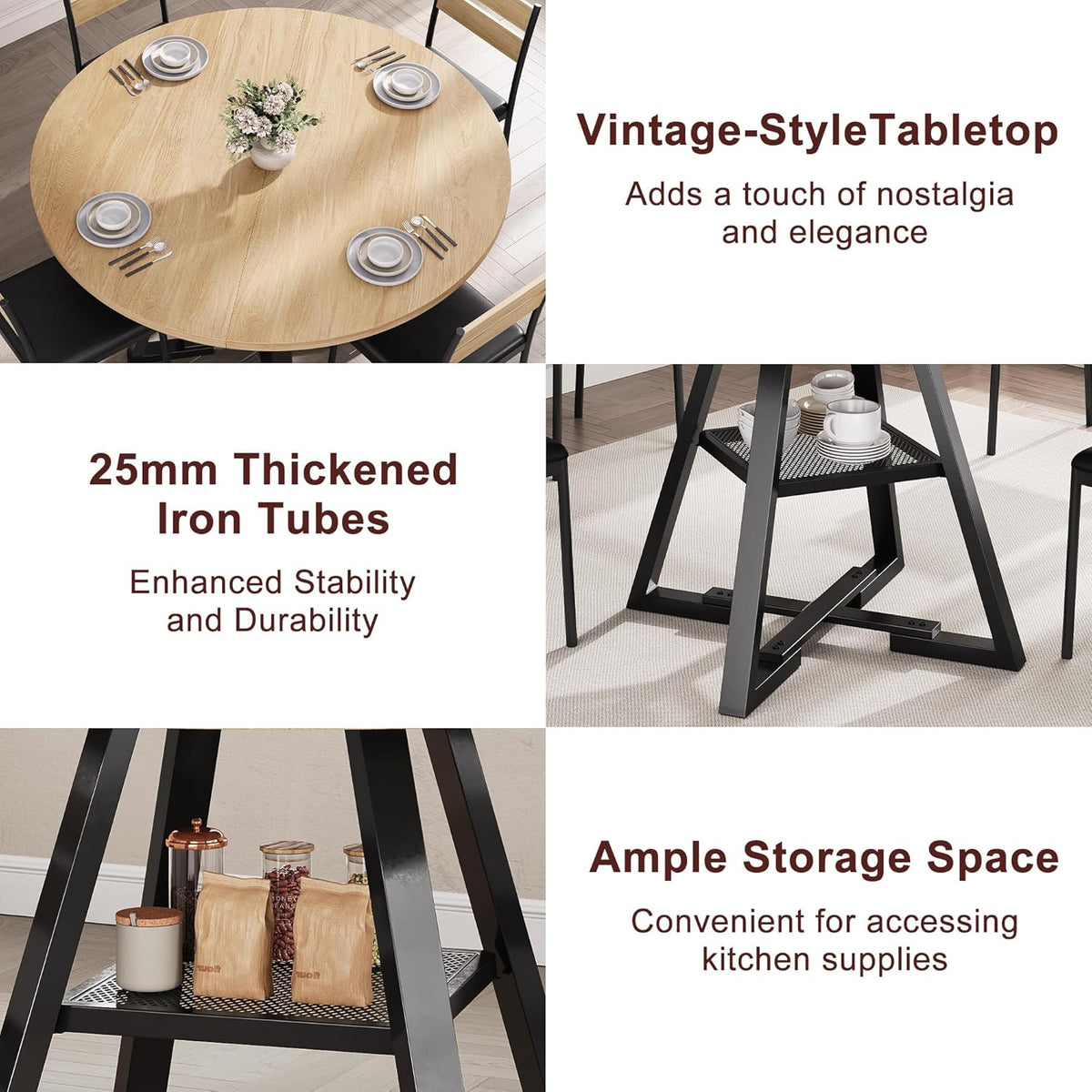 42'' Round Dining Table for 4,Kitchen Dining Room Circle Dinner Pedestal Table,Space Saving Wood Kitchen & Dining Room Furniture (Natual Wood, 42In)