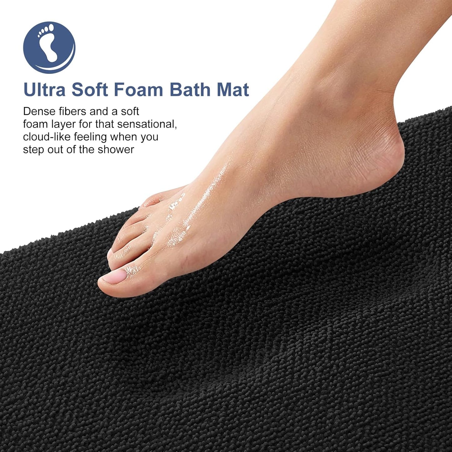 OLANLY Thick Memory Foam Bath Mat Rug 47x17, Extra Soft Absorbent Bathroom Rug, Quick Dry Bath Mats, Non-Slip, Machine Washable Carpet for Bathroom, Tub and Shower, Home Decor Accessories, Black